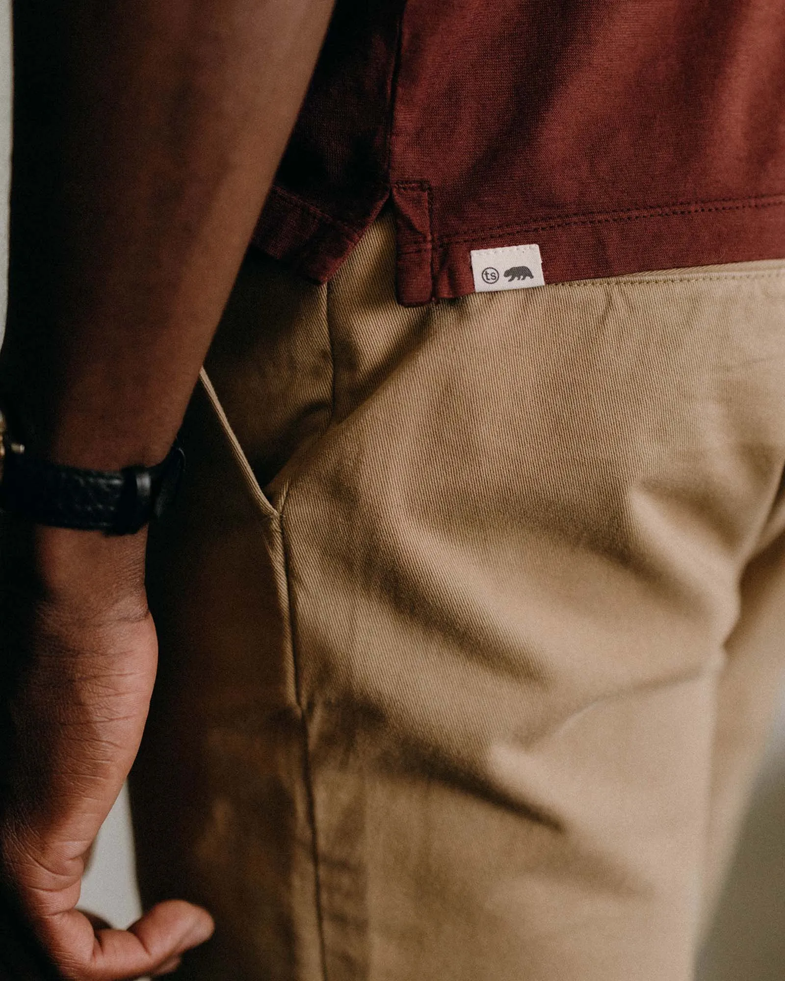 The Slim Foundation Pant in Organic Khaki Outdoor Fit
