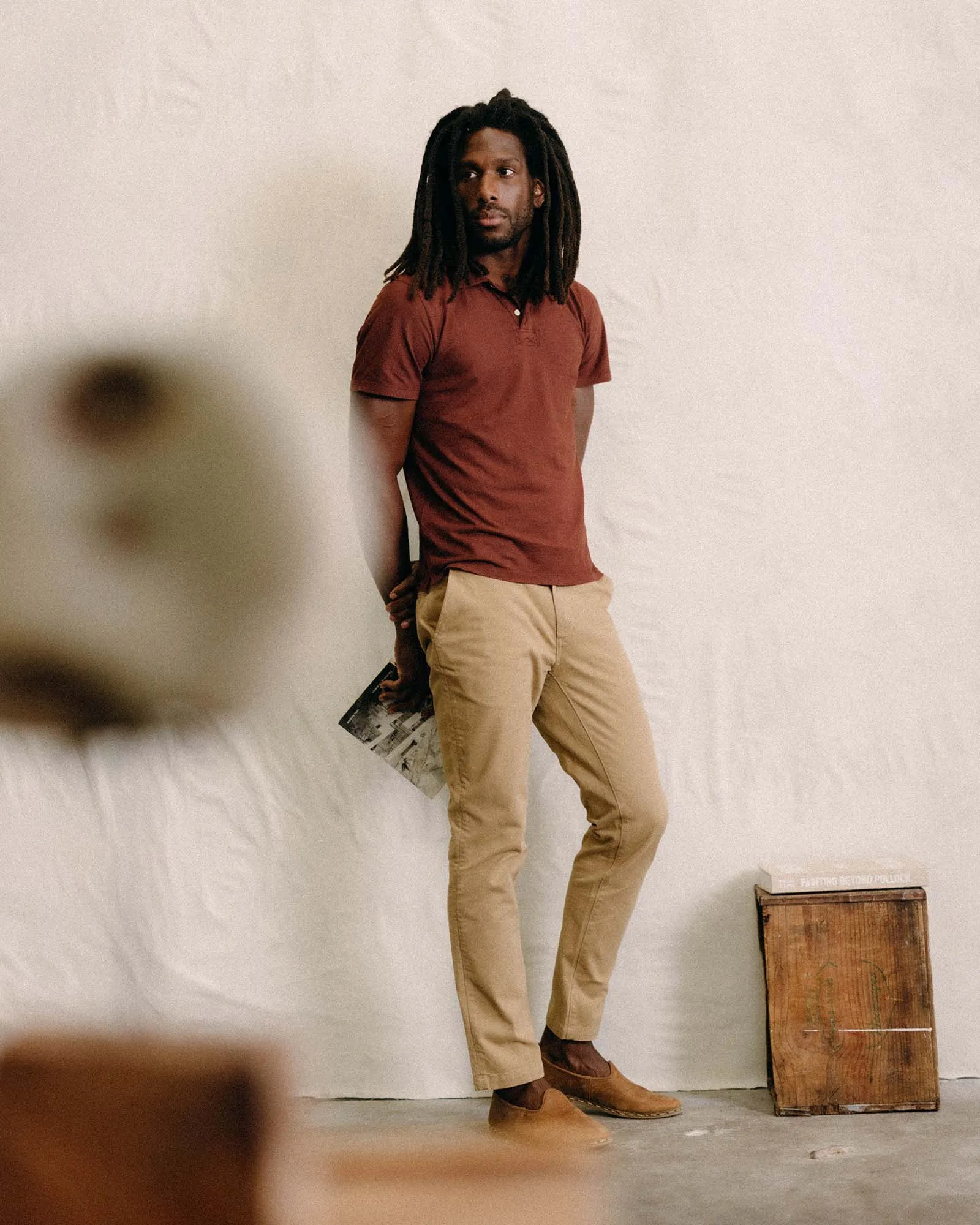 The Slim Foundation Pant in Organic Khaki Relaxed Lines