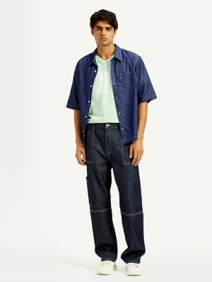 Men's 568 Dark Indigo Loose Fit Mid Rise Jeans Streetwear Fan Beach Day