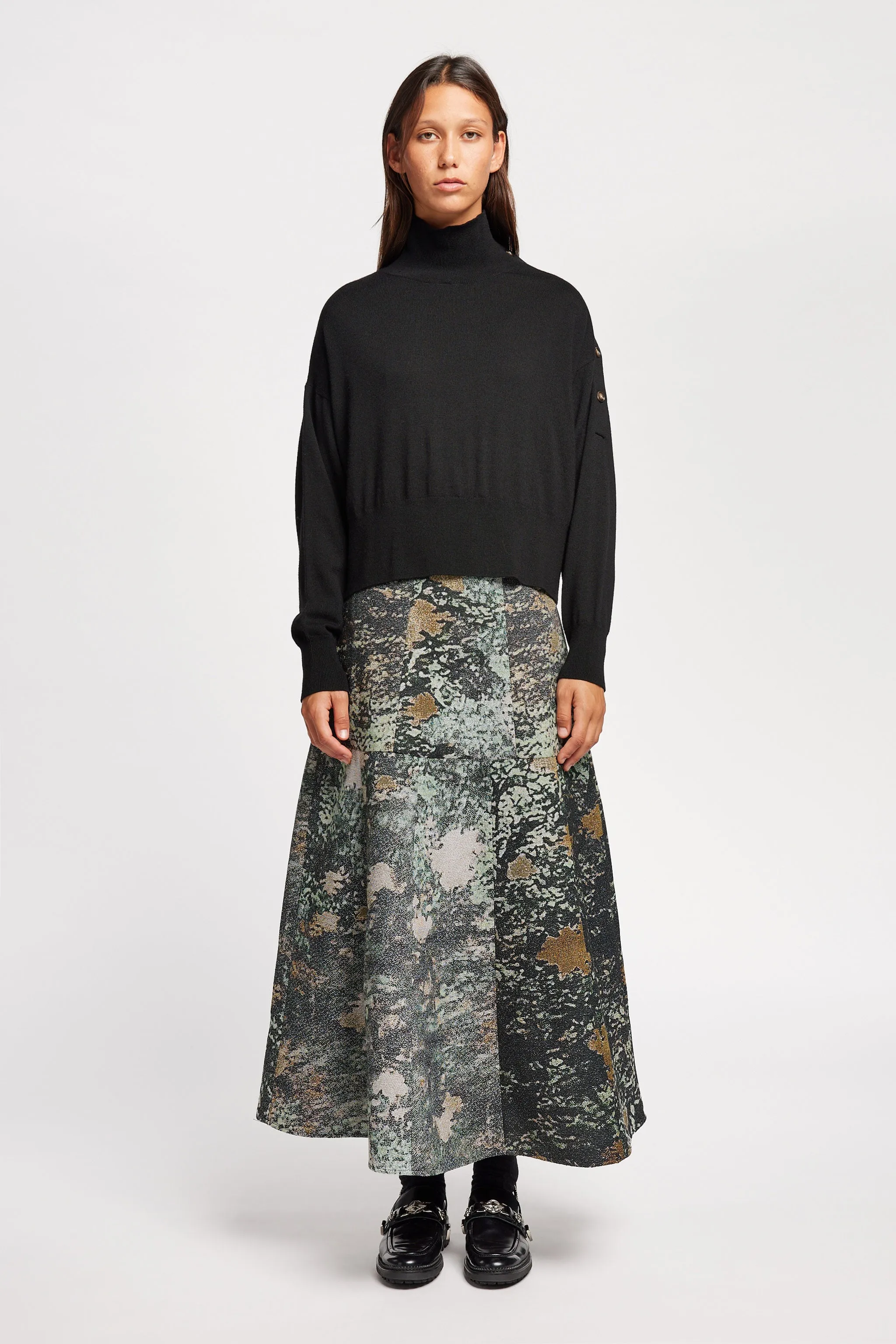 Durable Stitching Reinforced Stress Points Impart Mock Neck Knit Black