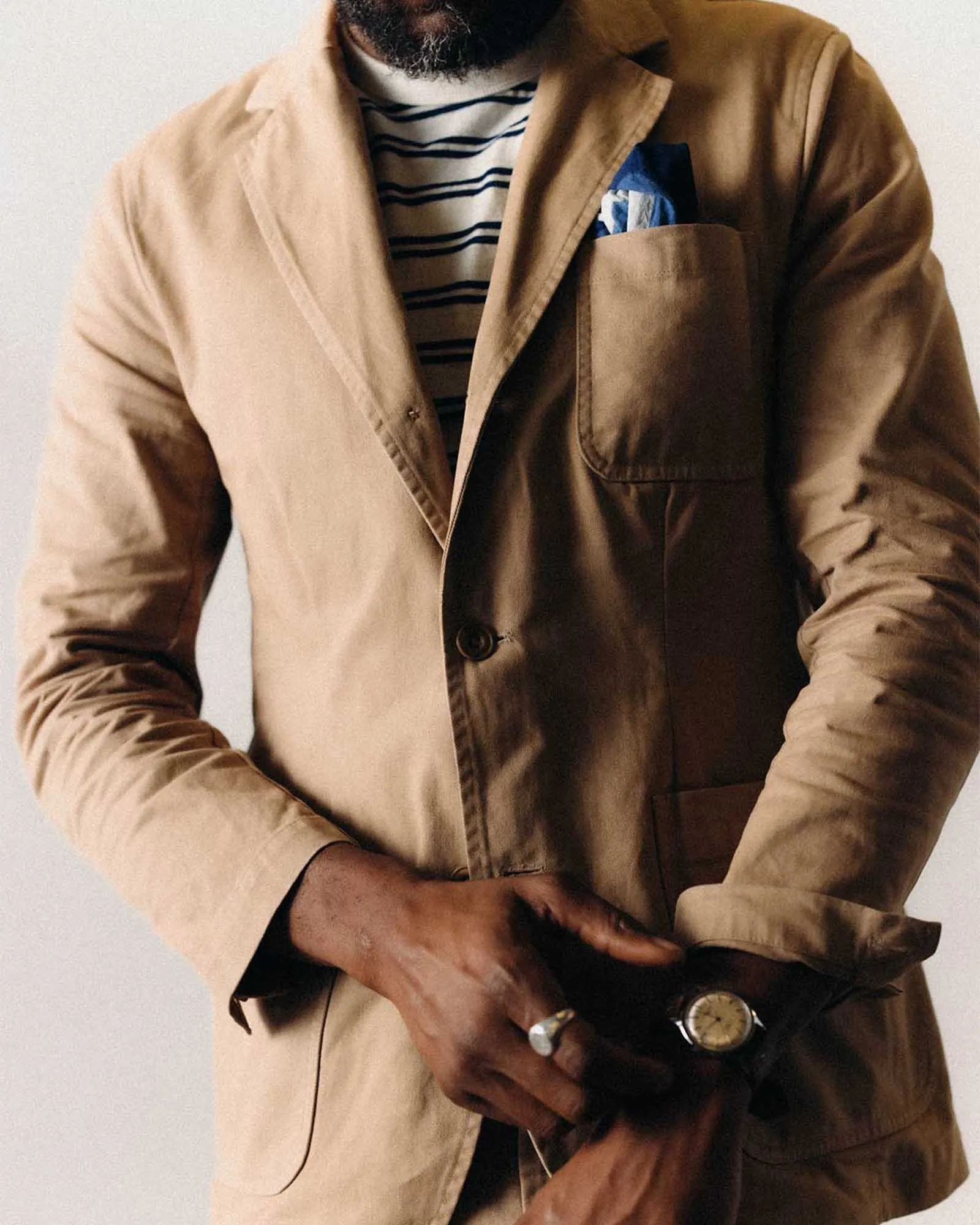 The Foundation Sportcoat in Organic Khaki Twill All Weather Performance Flame retardant