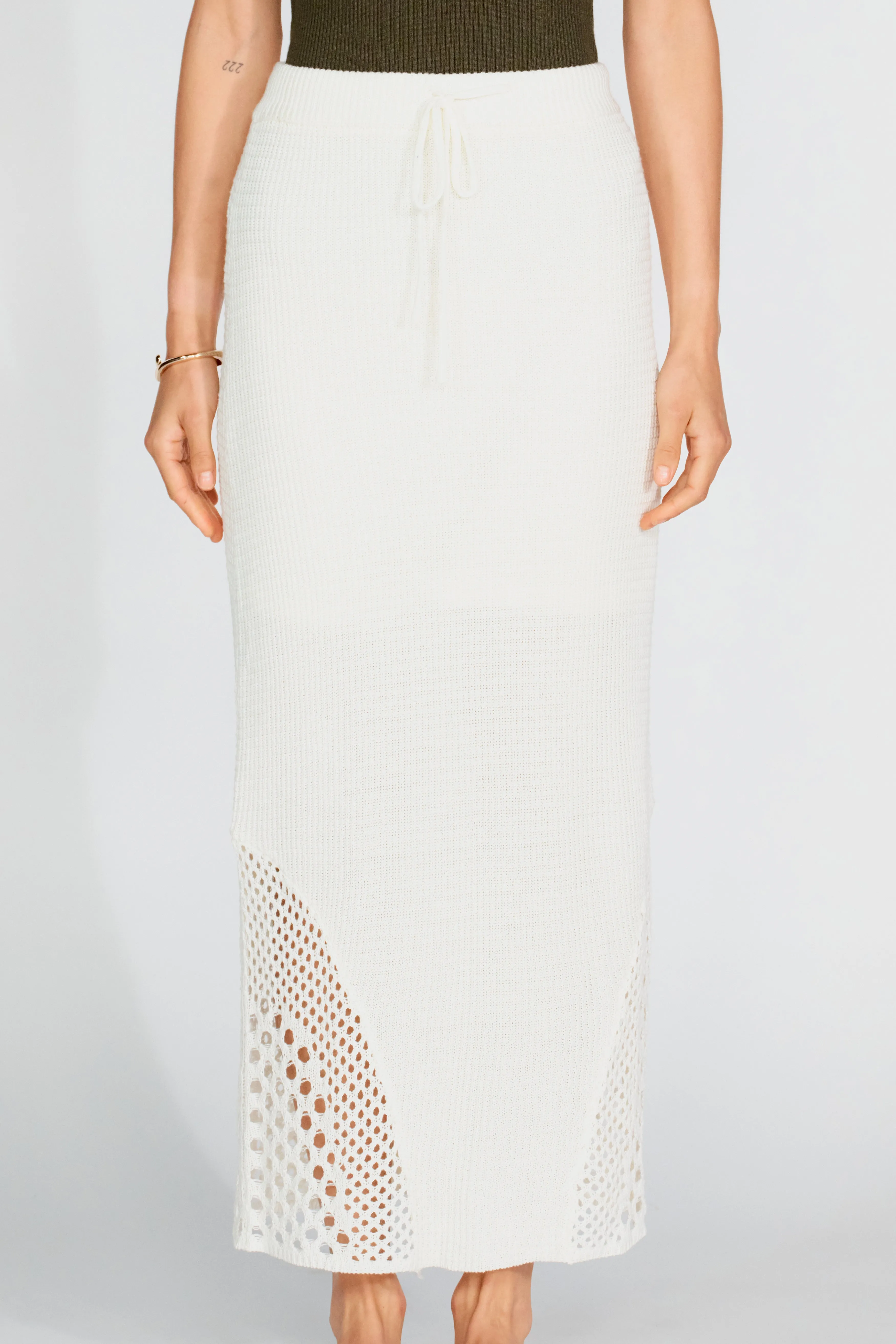 mom's choice Padded Shoulder Cosetta Knit Midi Skirt - Ivory