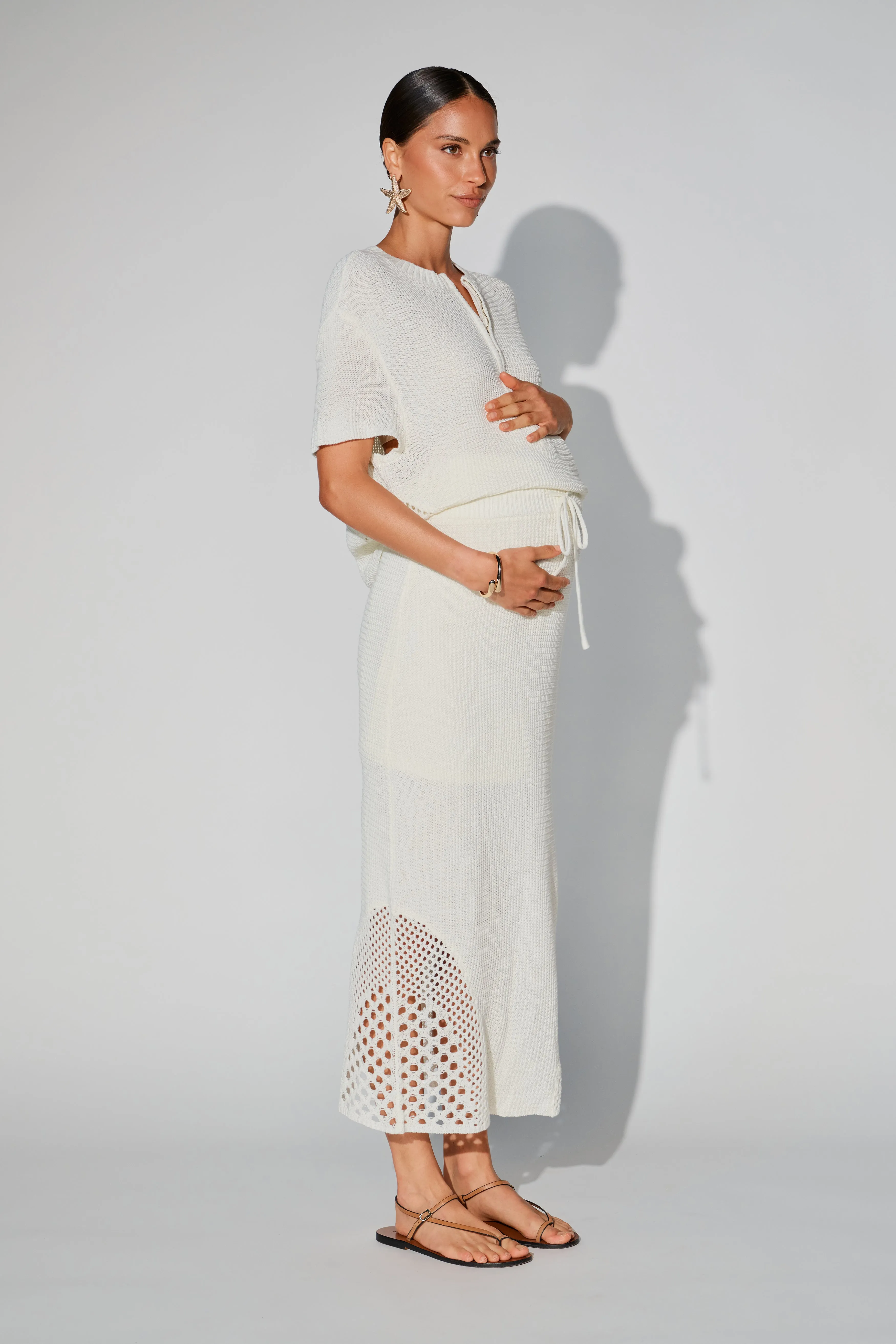 trendy maternity Cosetta Knit Midi Skirt - Ivory