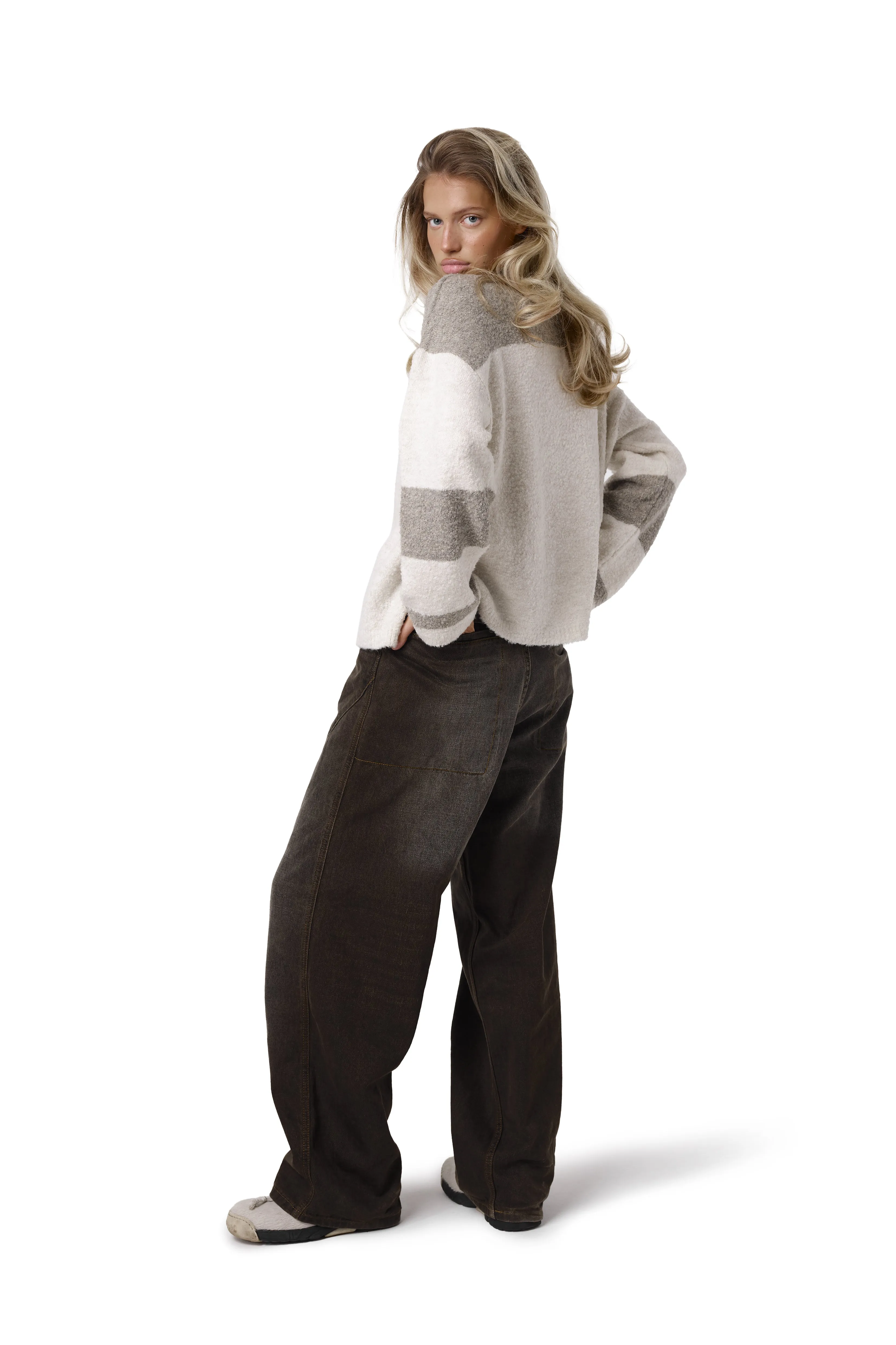 Multipanel Construction Transitional Layer Cottage Knit Sweater