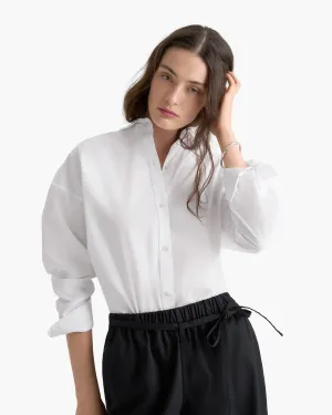 Cotton Poplin Boyfriend Shirt - White Anti Cling Fabric Breathable Cotton