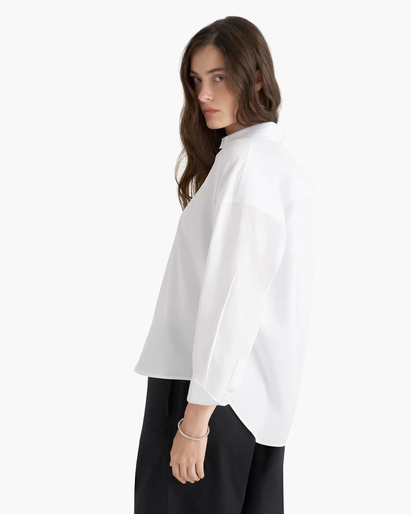 Denim Blend Interview Ready Cotton Poplin Boyfriend Shirt - White