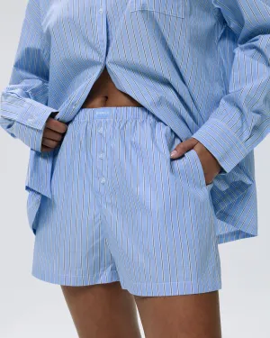 Cotton Stripe Boxer Shorts - Blue/White All Purpose Utility Fit Neutral Tones