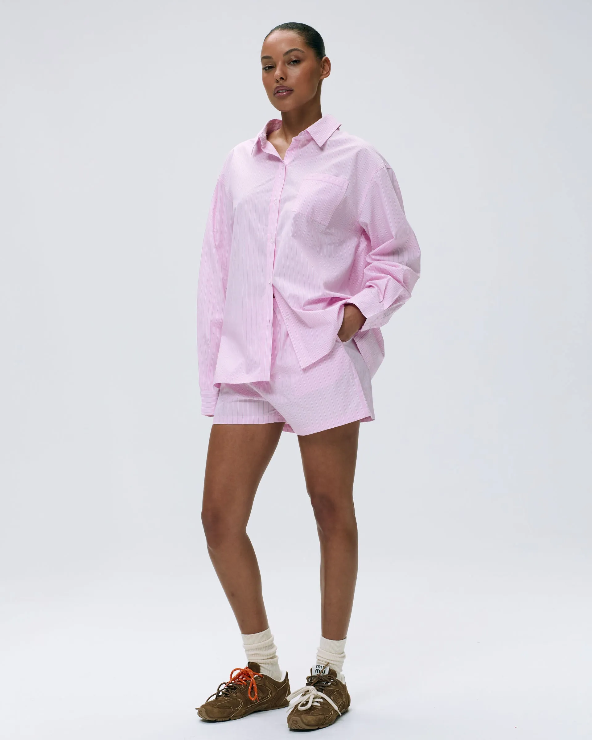 Cotton Stripe Boxer Shorts - Pink/White Breathable Waistband