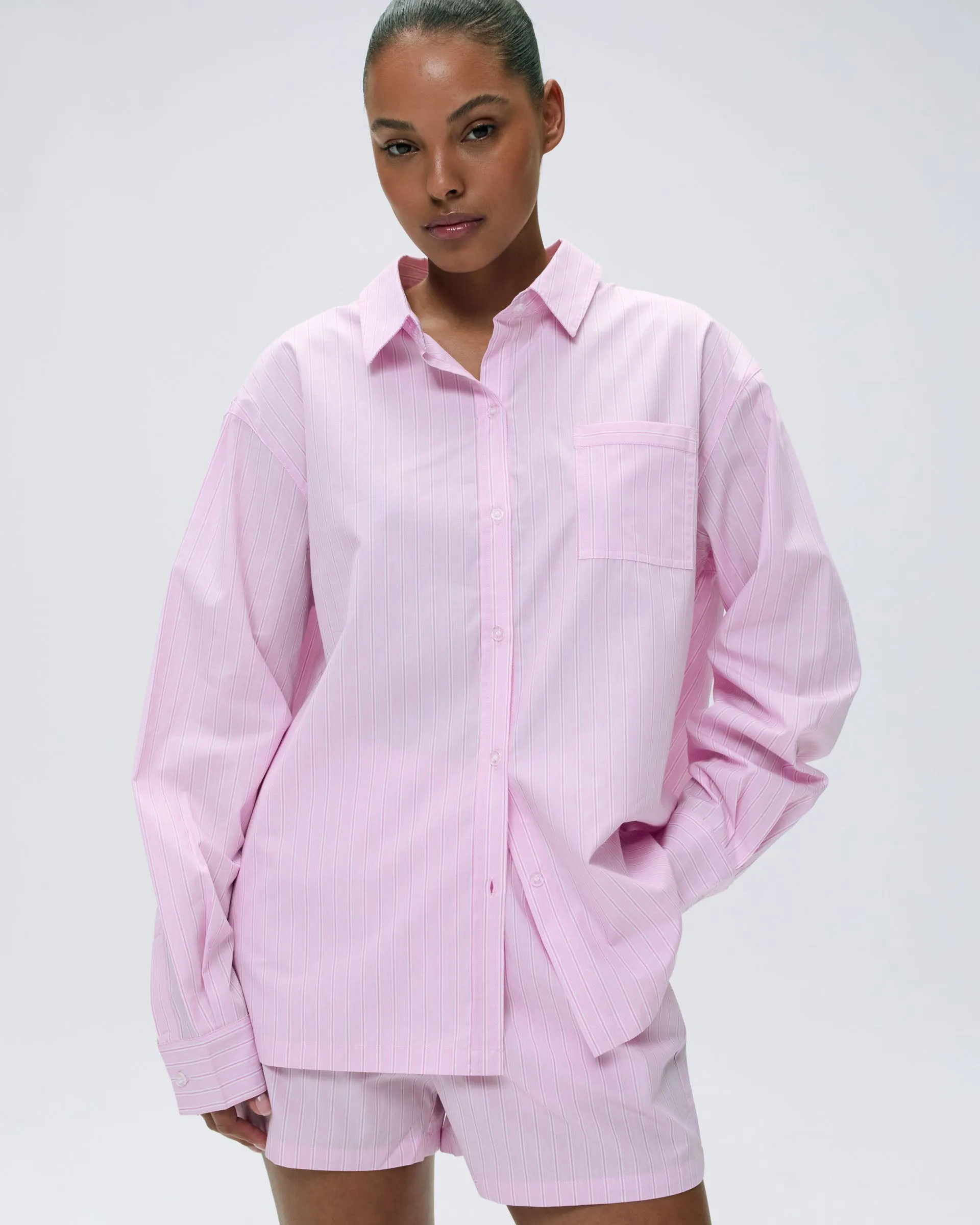 Cotton Stripe Boxer Shorts - Pink/White Quick Release Fastener Compact Packable Design