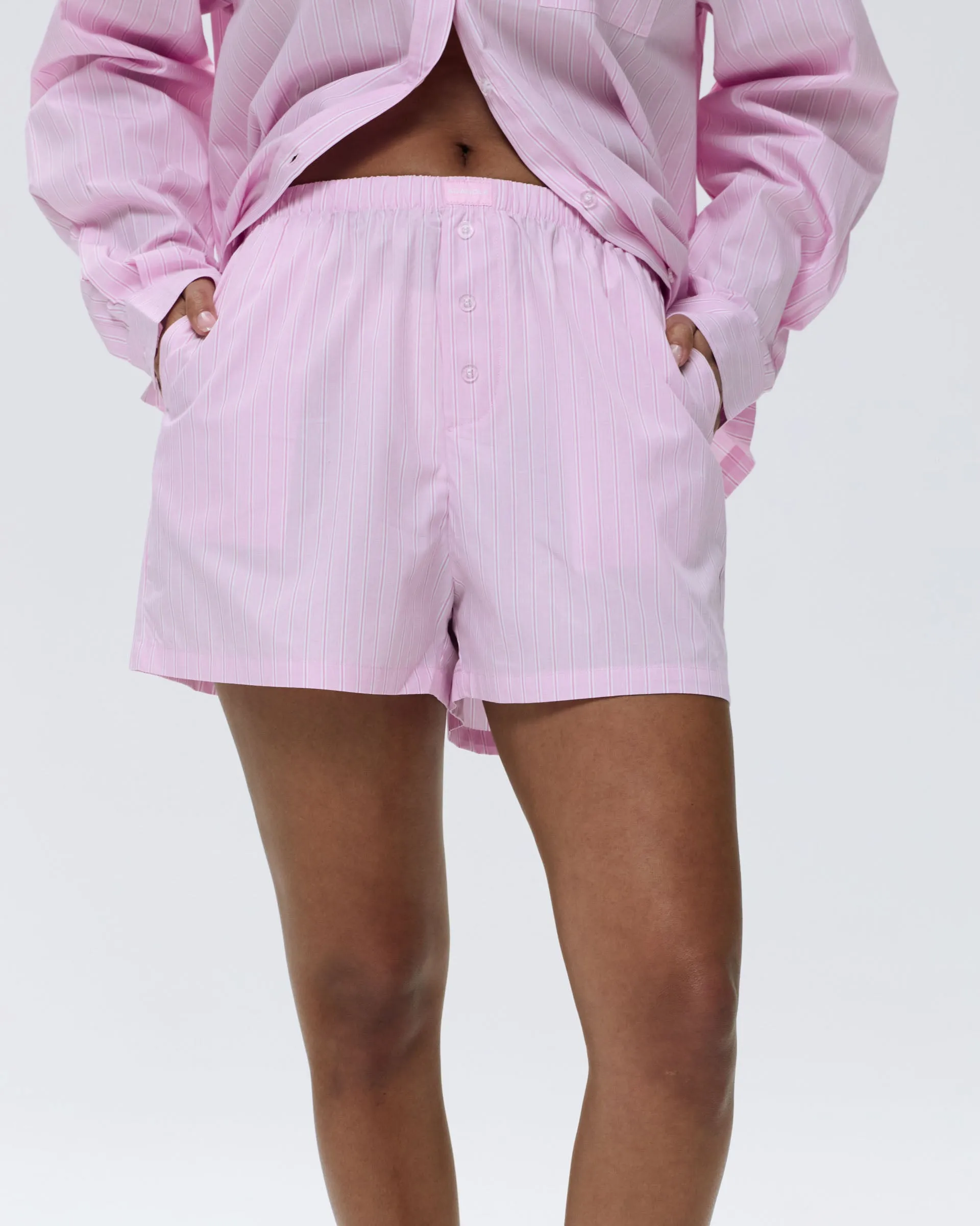 Sporty Vibe Cotton Stripe Boxer Shorts - Pink/White
