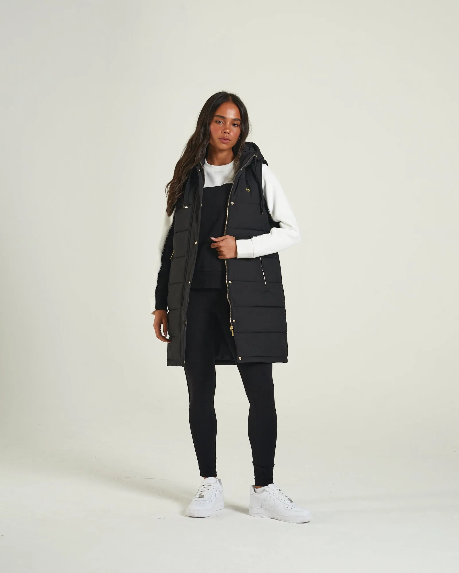 Eco Dye Process AdjustableDrawcordHem Daisy Gilet Black