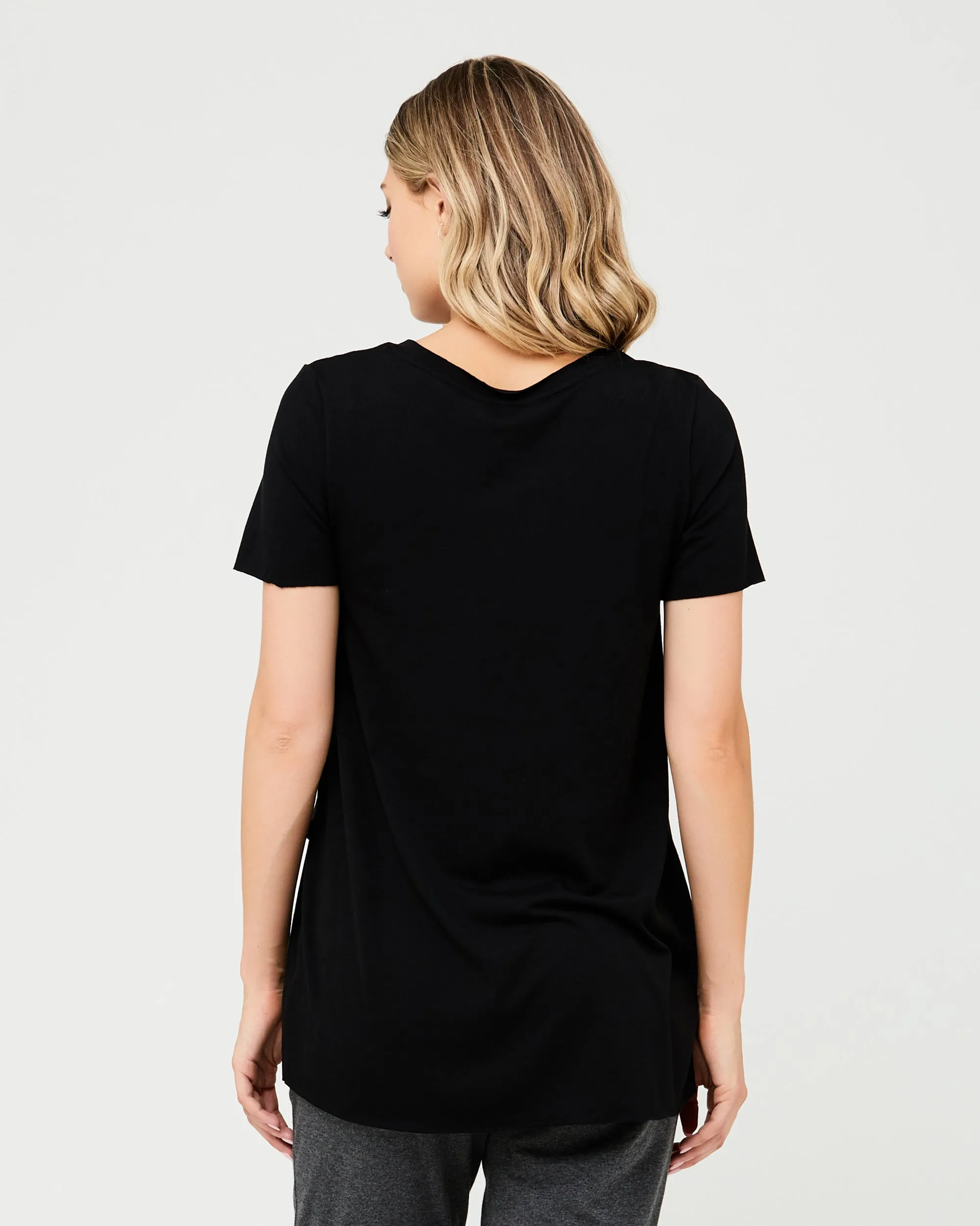 Short Sleeve Raw Edge Nursing Top Black Padded Shoulder easy change