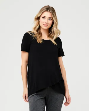 Short Sleeve Raw Edge Nursing Top Black easy change Durable Stitching