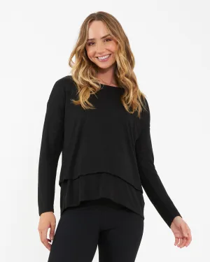 Jazmin Long Sleeve Nursing Top Black ruched sides expecting mother