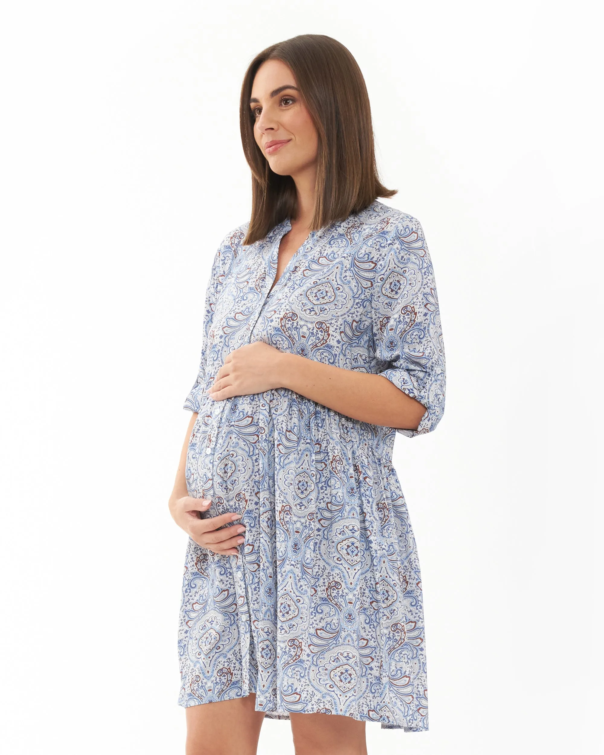 Celest Button Through Dress Lapis maternity set