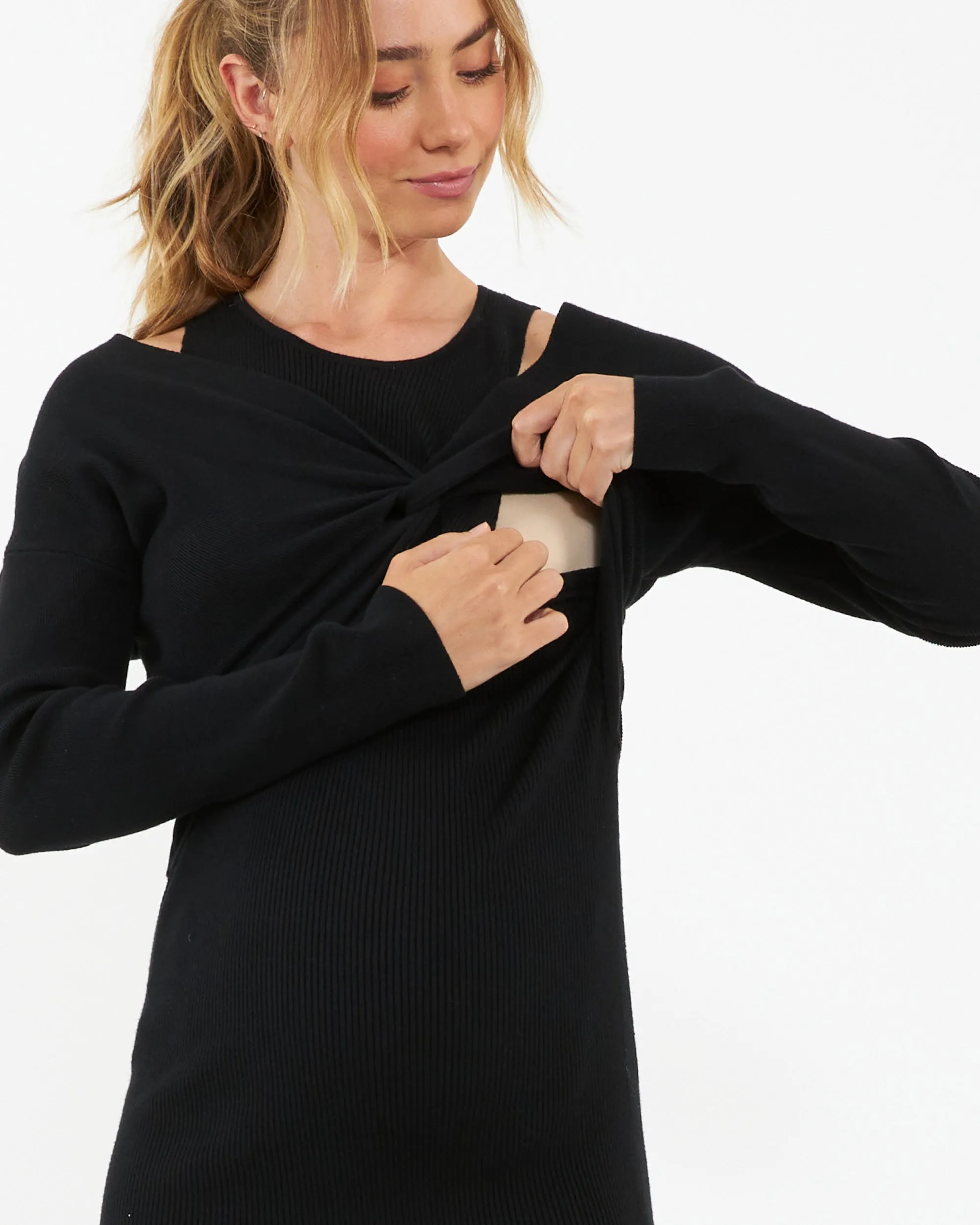 Dayna Nursing Knit Dress Black convertible dress Moisture wicking