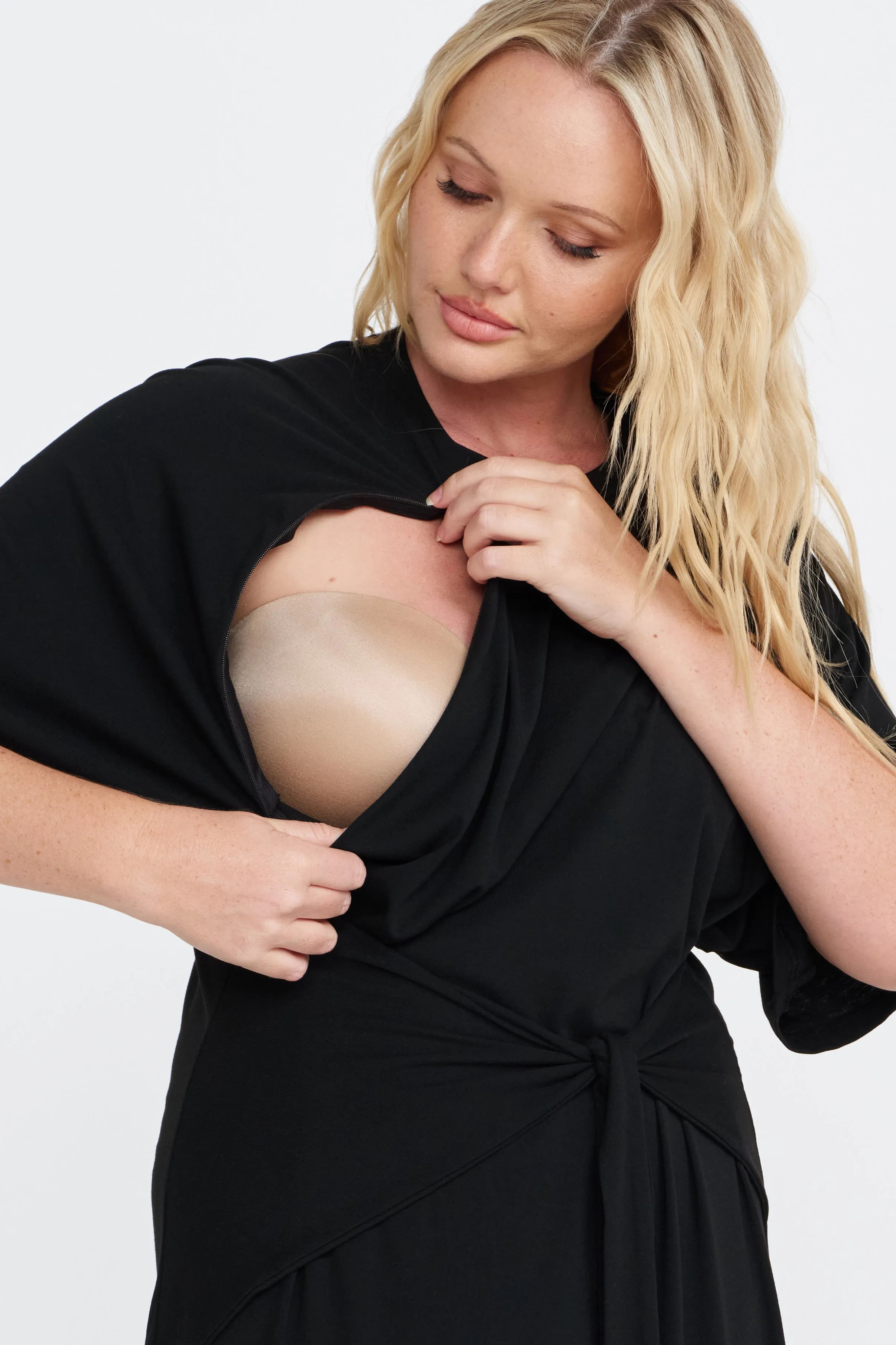 Alia Tie-Detail Box-Cut Tee Dress - Black hospital gown baby sleeping