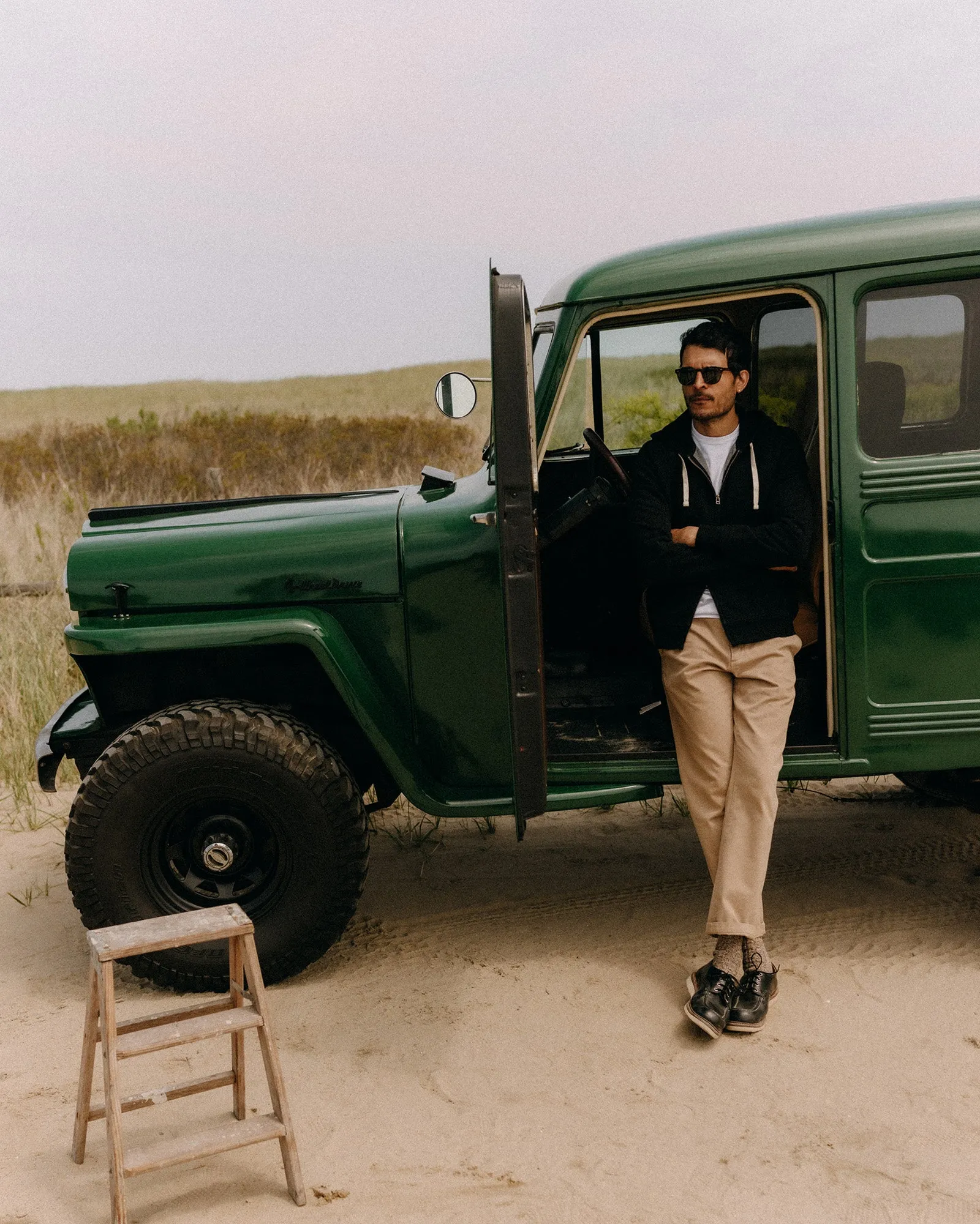 The Apres Zip Hoodie in Black Indigo Terry DoubleLayeredHem