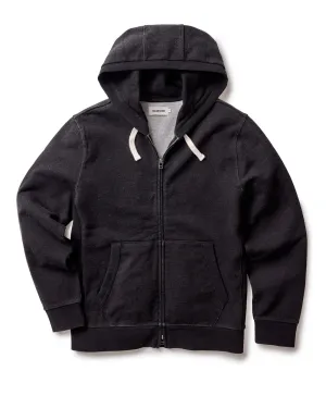 The Apres Zip Hoodie in Black Indigo Terry AdjustableHem
