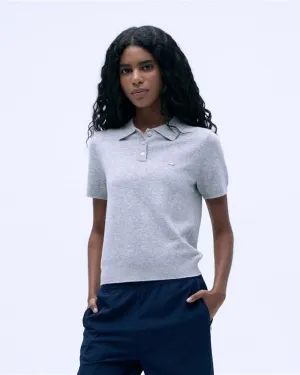 Knit Short Sleeve Polo Shirt - Light Grey Melange Stretch Recovery Fabric Functional Piece