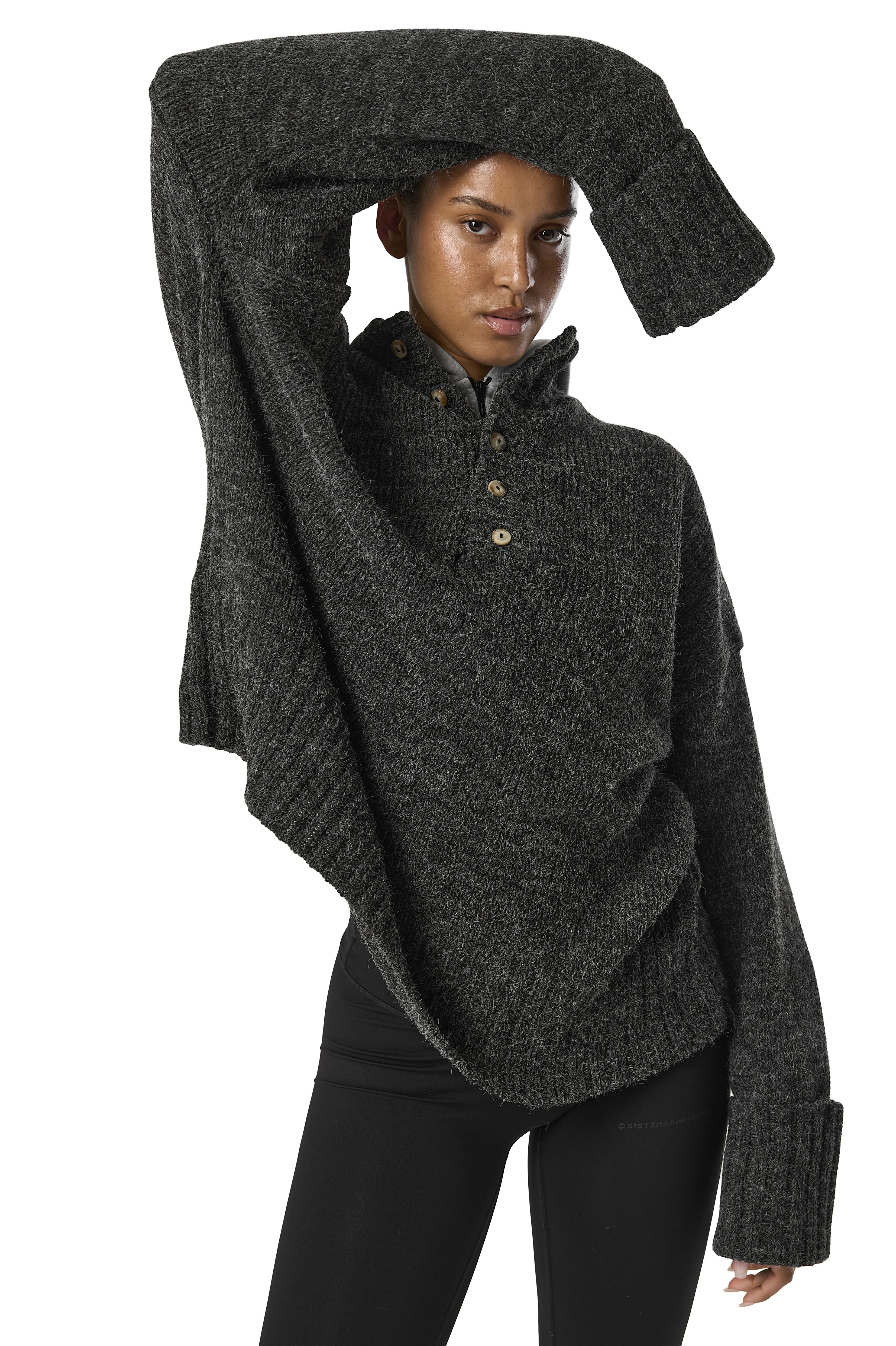 DOUGIE Oversized Knit Sweater Hooded Neckline Option Warm Touch