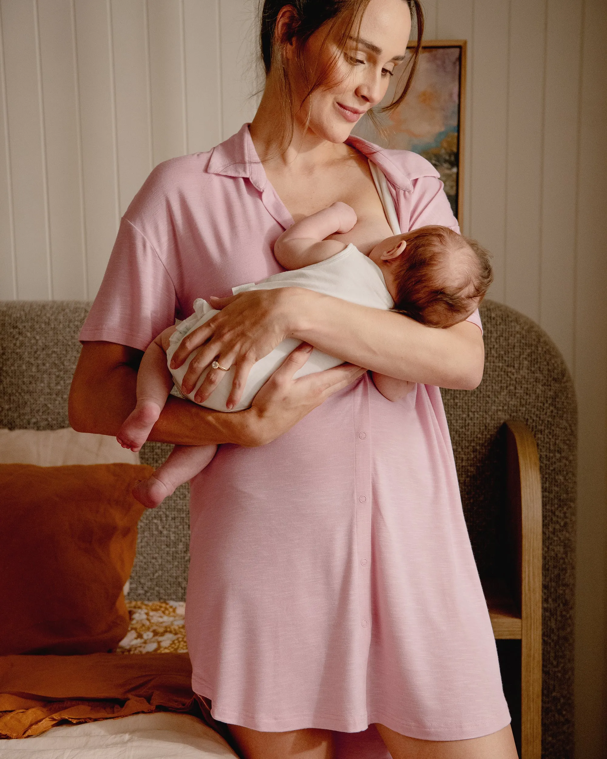 Maternity Shorts Baby care Dreamy Night Shirt Dusty Pink