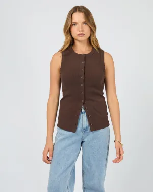 Button Up Tank Chocolate UV Protection Fabric