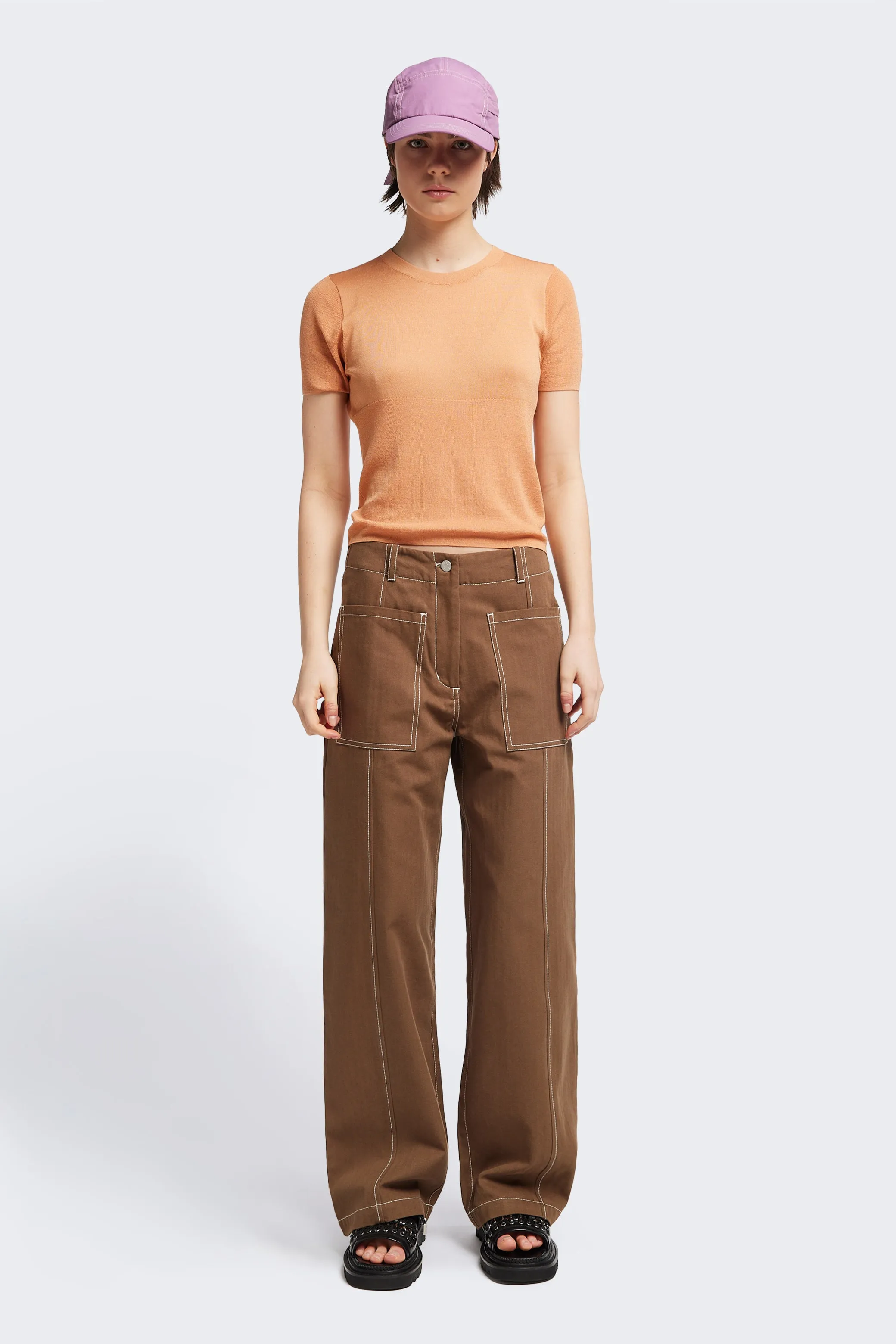 Break Knit Top Pale Orange MultiDirectional Elasticity Functional Drape