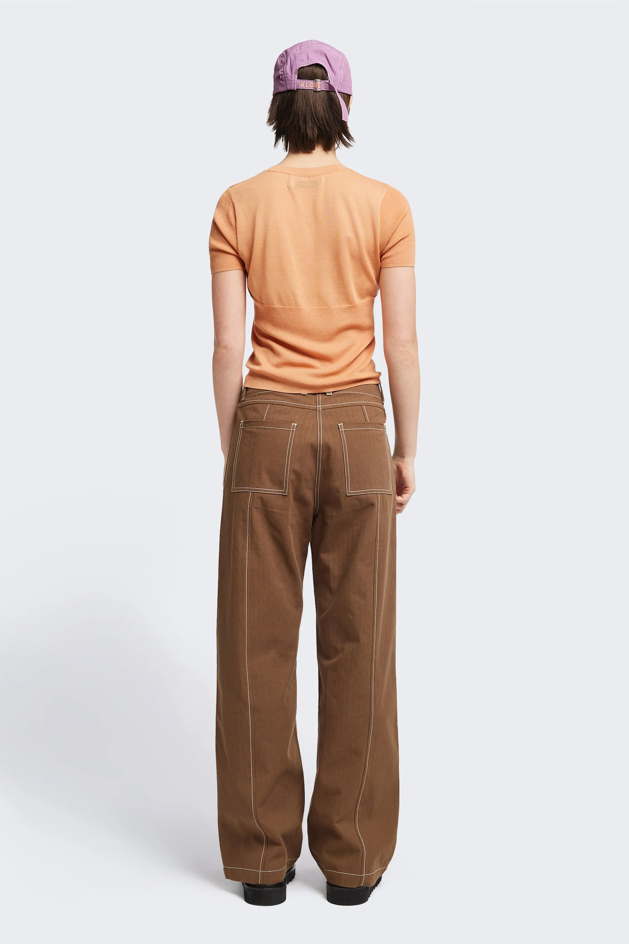 Break Knit Top Pale Orange Off Duty Look