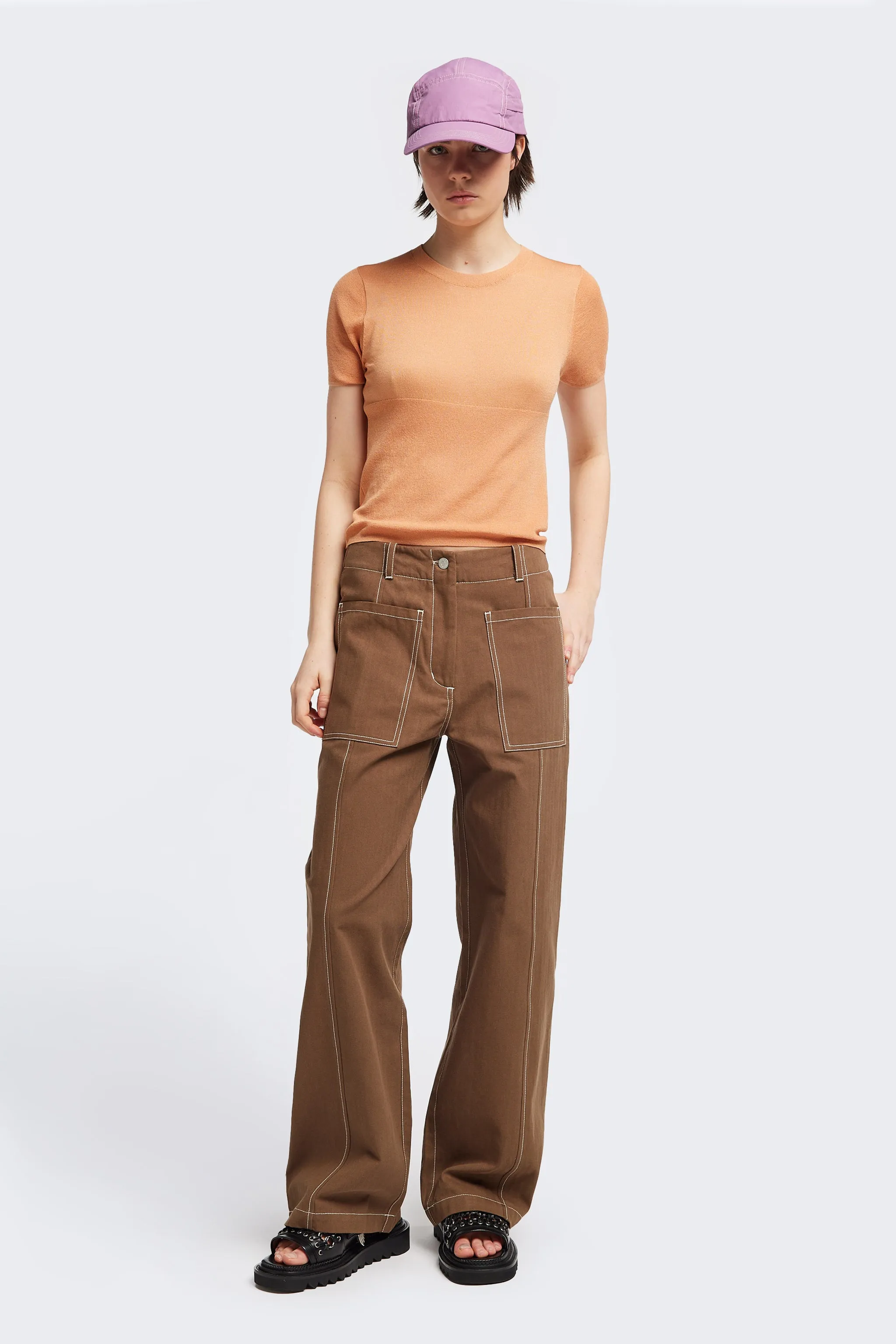 Break Knit Top Pale Orange Seamless Circular Knit Odor Resistant Fabric