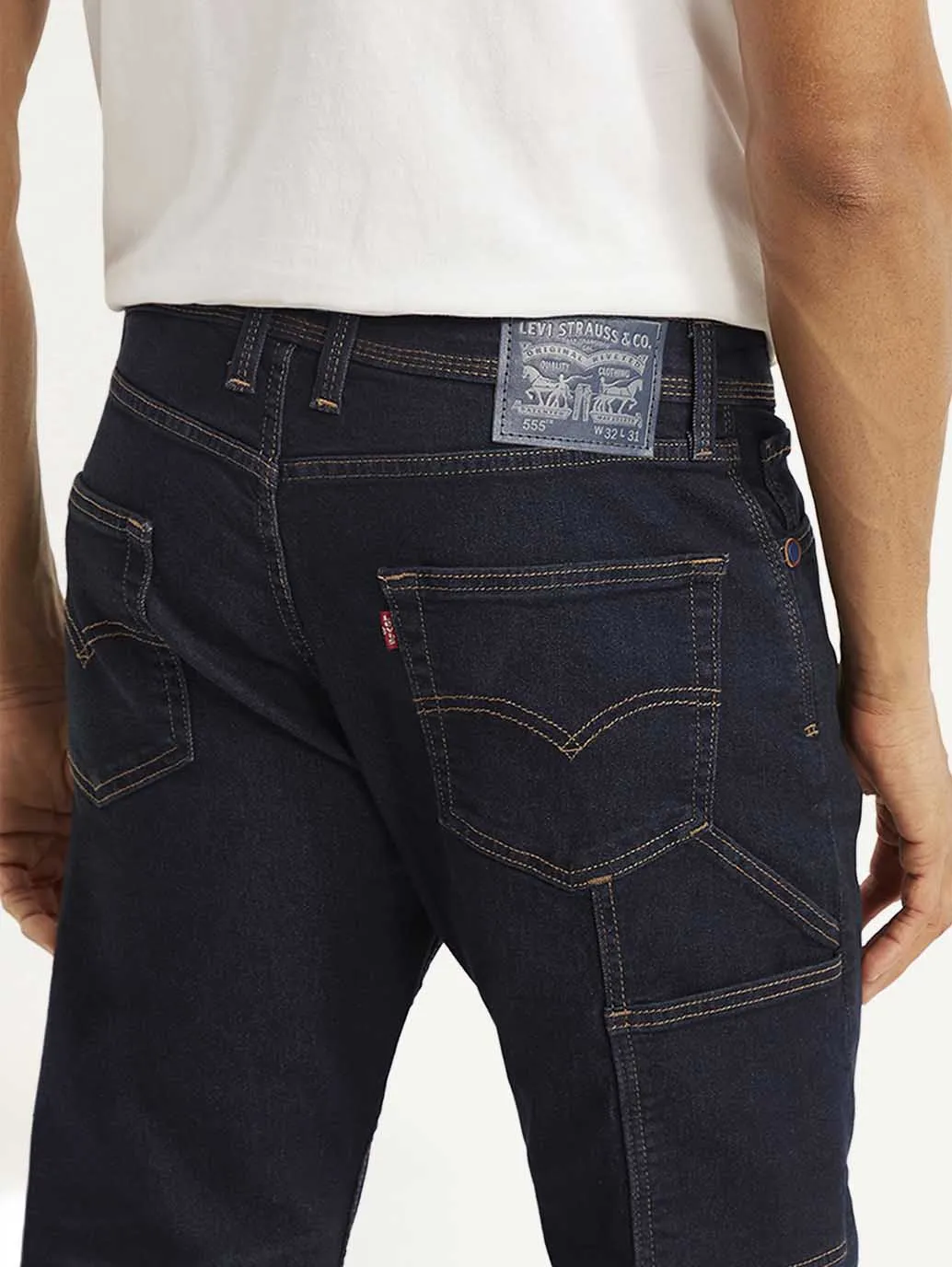 Men's 555 Navy Blue Relaxed Straight Mid Rise Utility  Jeans Elegant Formal Anytime Fit