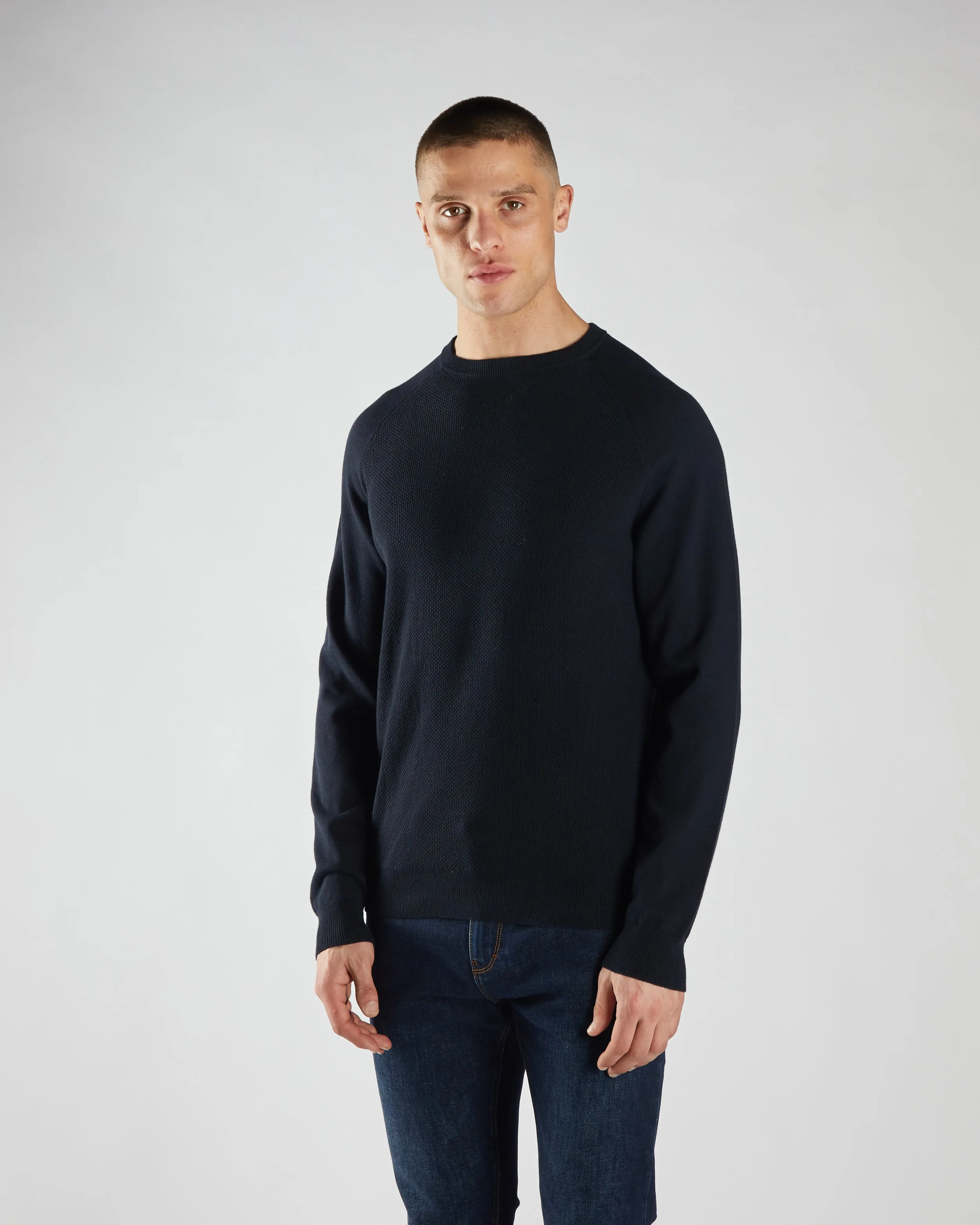 Cold Comforted Ventilated Mesh Panel Preston Sweater Midnight Blue