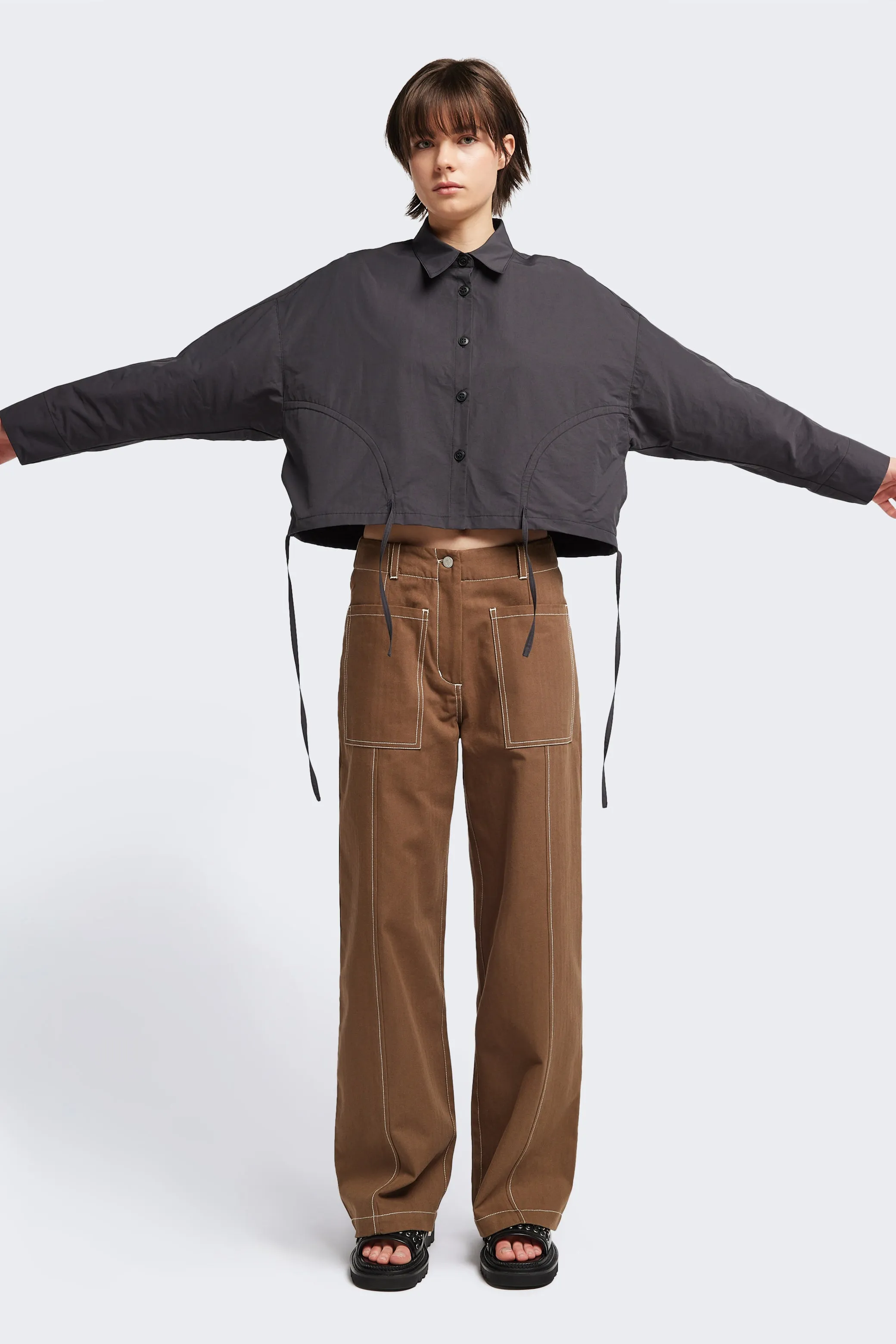 Dusk Crop Shirt Black Soft Touch Fabric