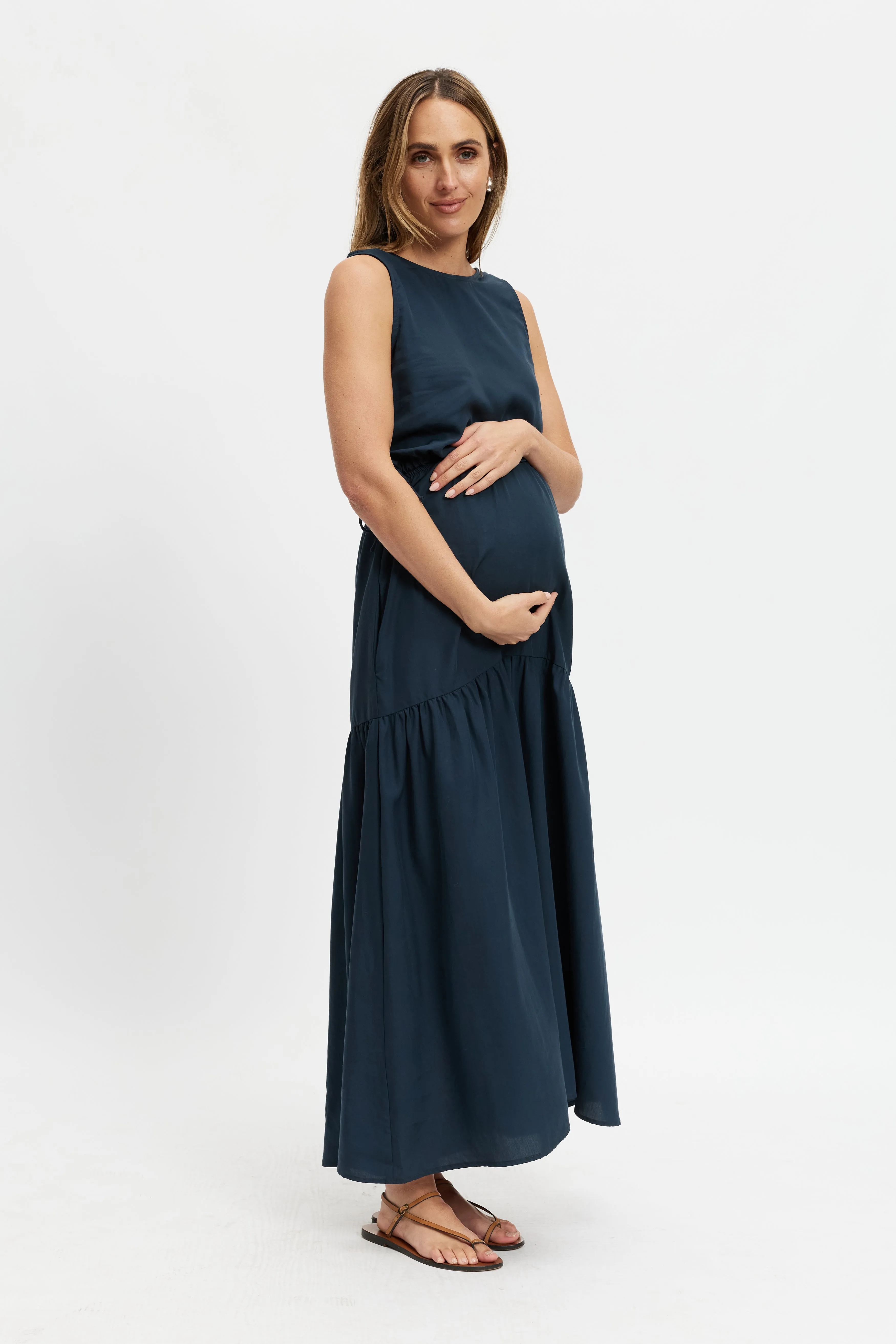 Dylan Layered Midi Dress - Slate Maternity Skirt Supportive Waistband