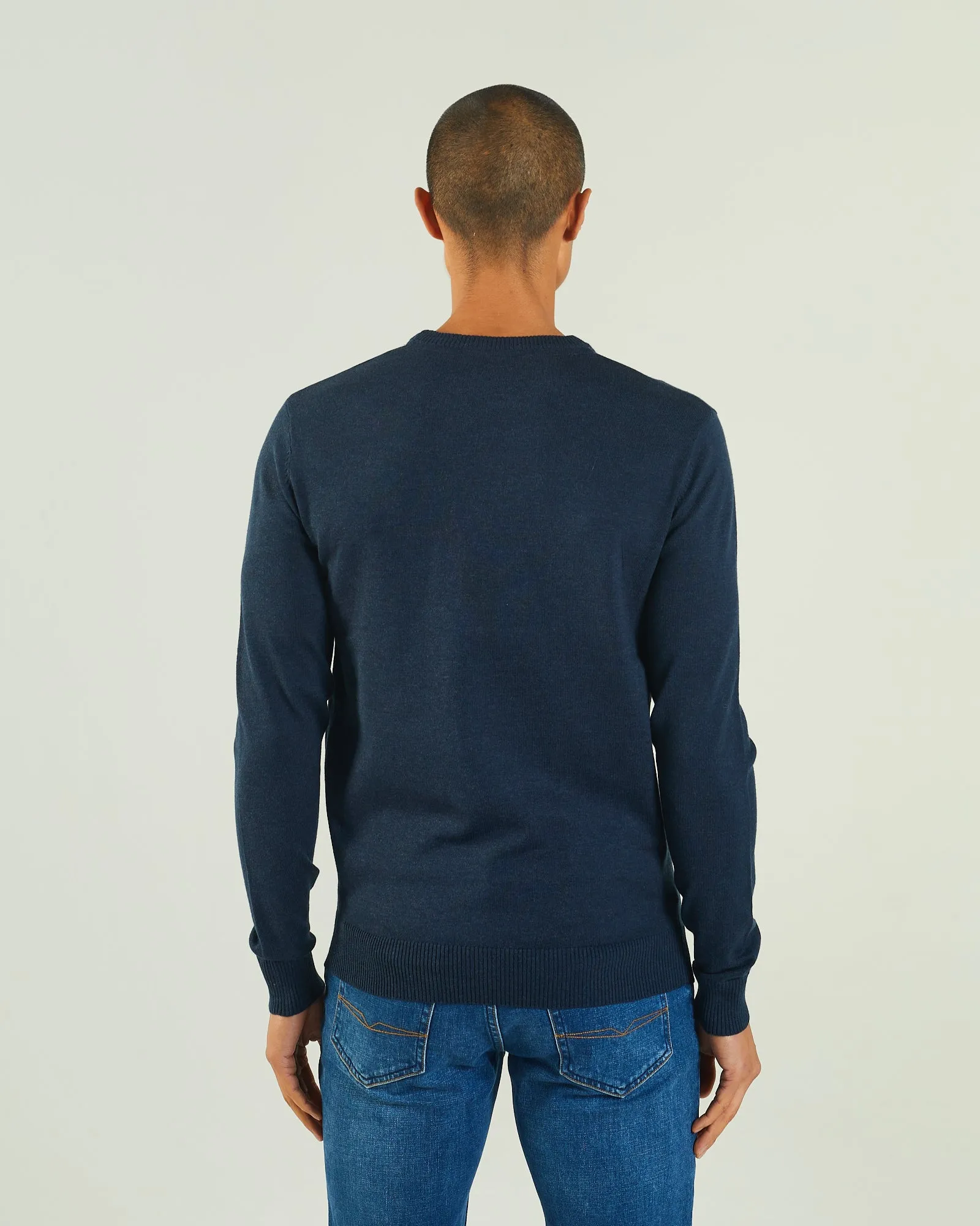 Dylan Round Neck Eclipse Blue Mel Everyday Classic Circular Knit