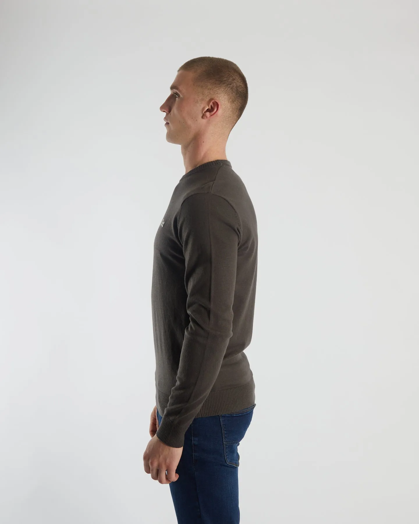 Rolled Cuffs AntiStatic Coating Dylan Round Neck Peat Moss