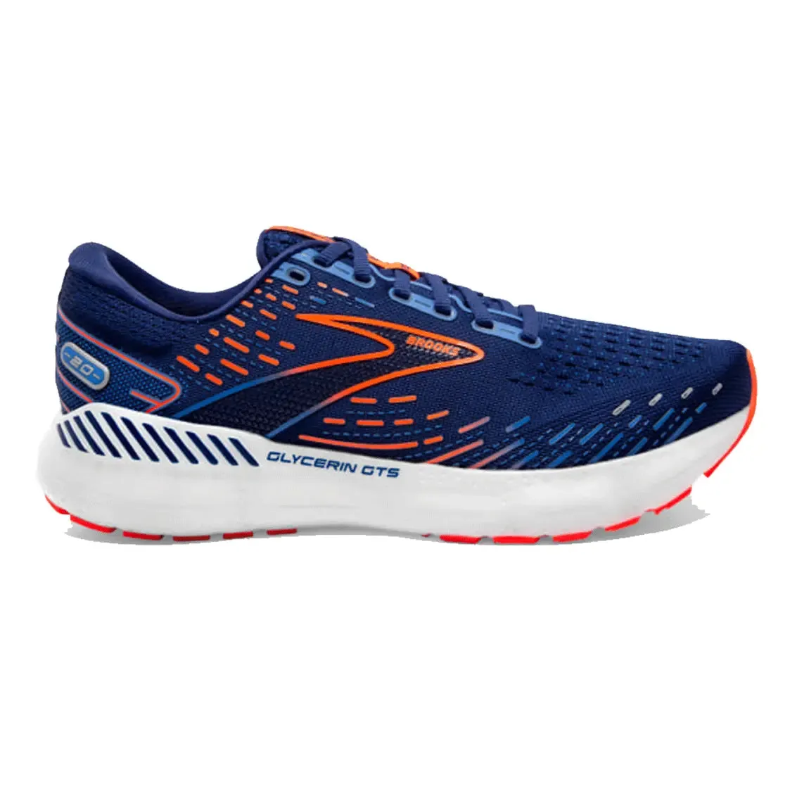 New Drop Action Ready Mens Brooks Glycerin GTS 20 (Wide) -  Blue Depths/Palace blue/Orange