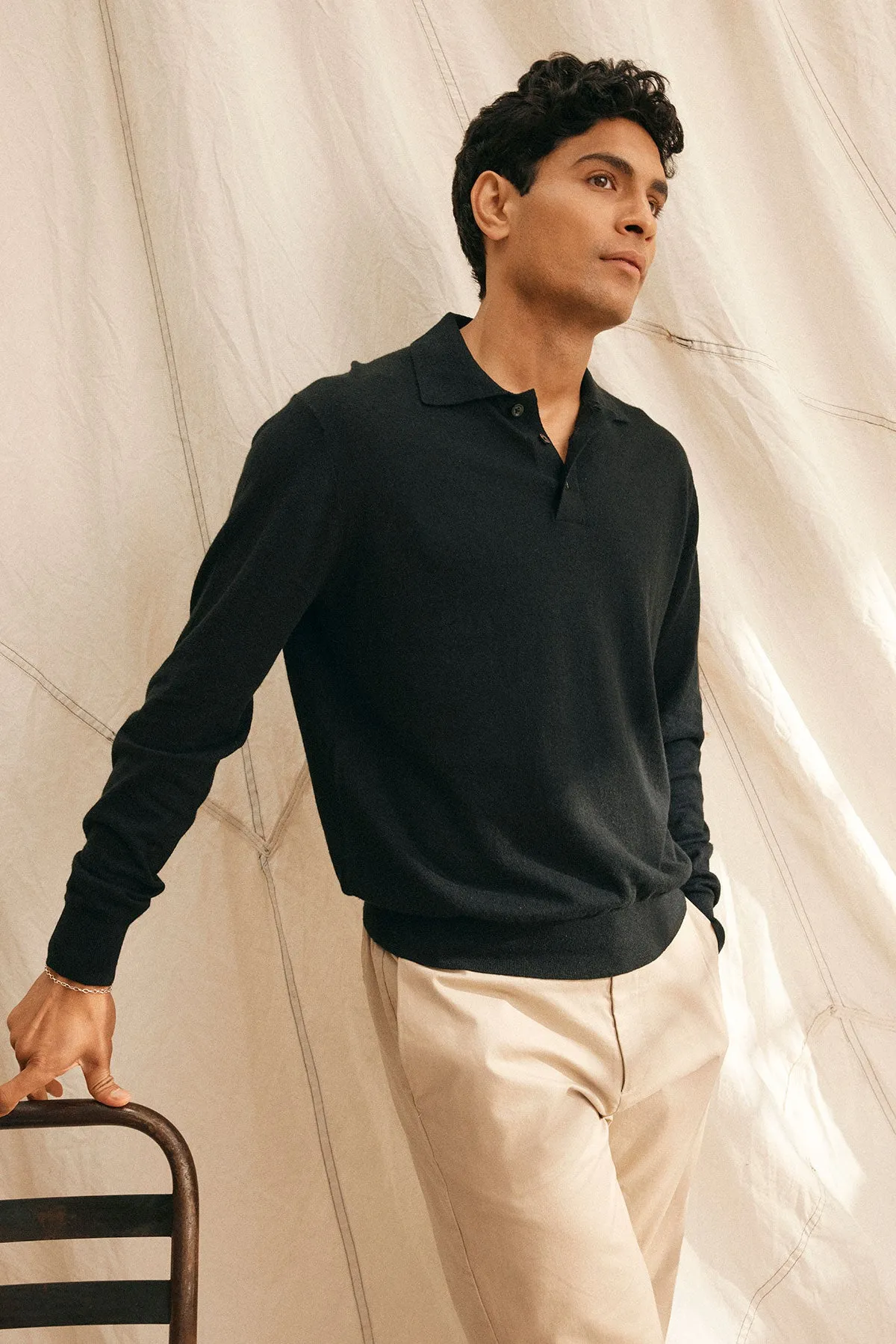 MATTEO COTTON LINEN SWEATER POLO Knit Reinforced Edges