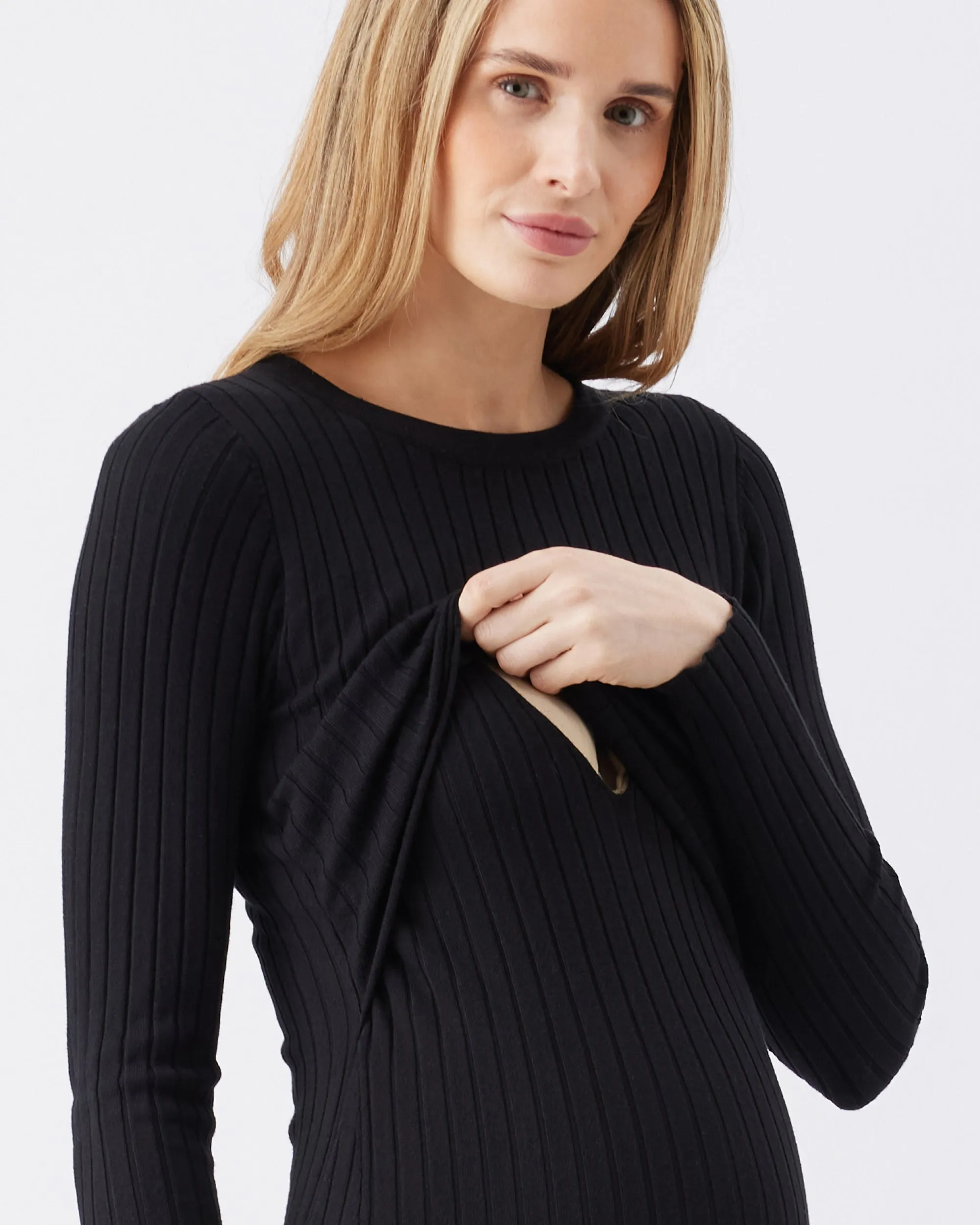 Eden Knit Nursing Dress  Black Baby shower gift Tunic Style