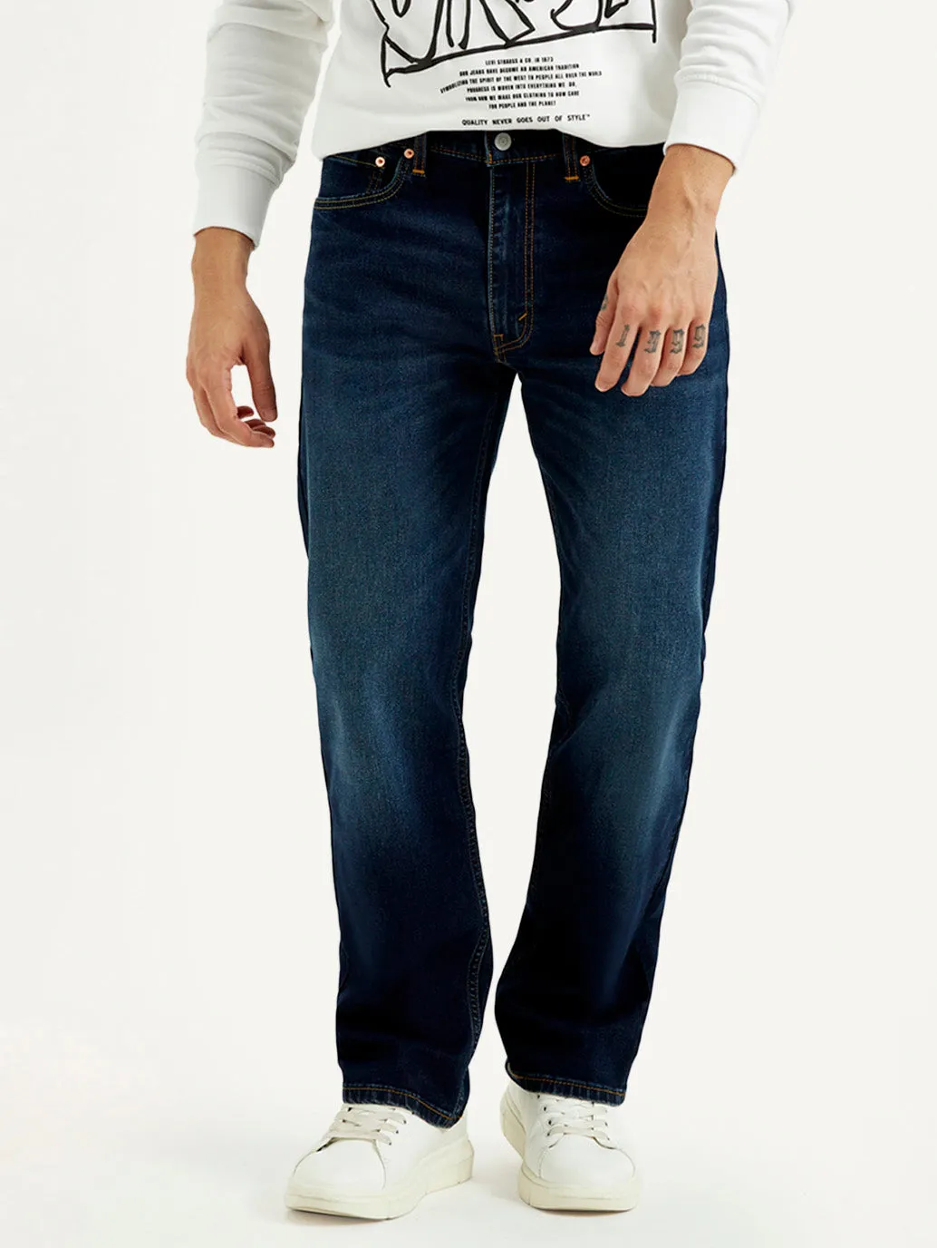 Men's 555 Dark Indigo Loose Fit Mid Rise Jeans Stretch Recovery