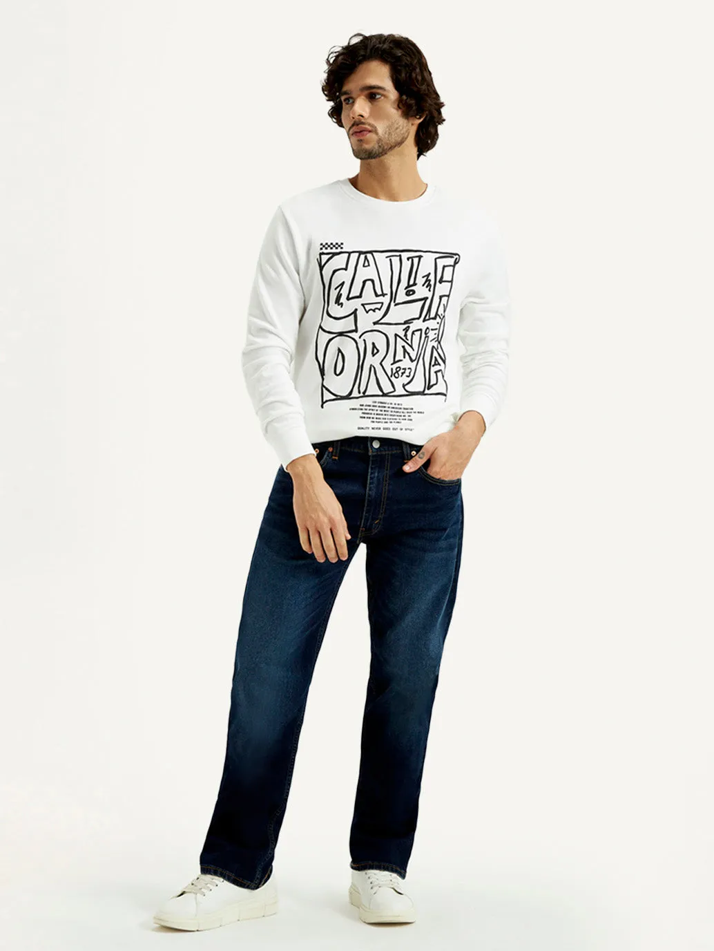 Men's 555 Dark Indigo Loose Fit Mid Rise Jeans Elegant Vibrant Textured