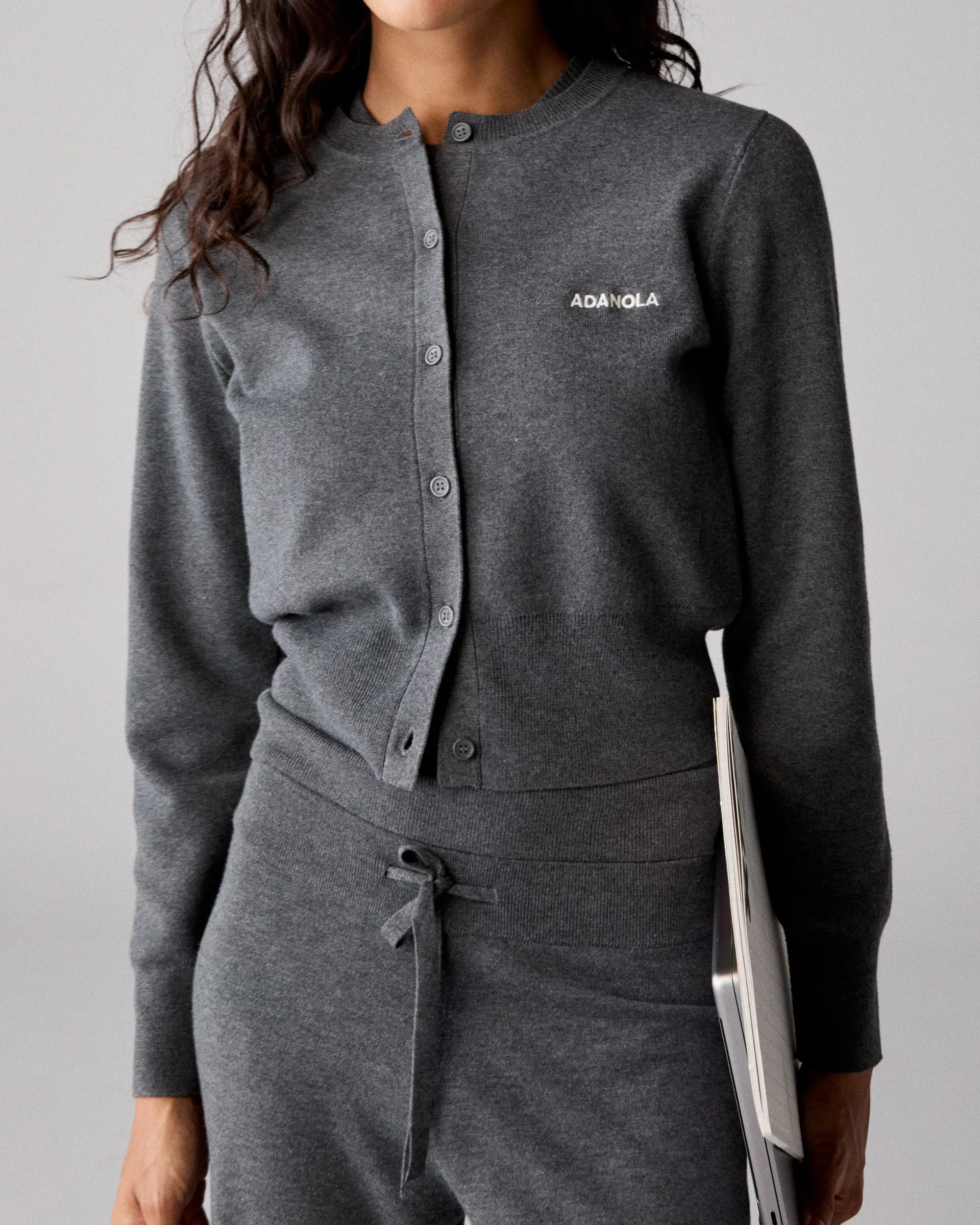 Knit Twinset Button Up Top - Dark Grey Elegant Look