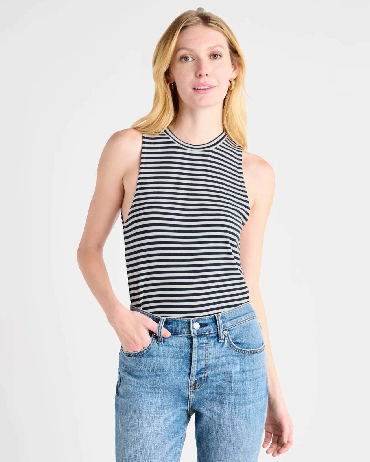 Striped Bamboo Tank oversized but not shapeless