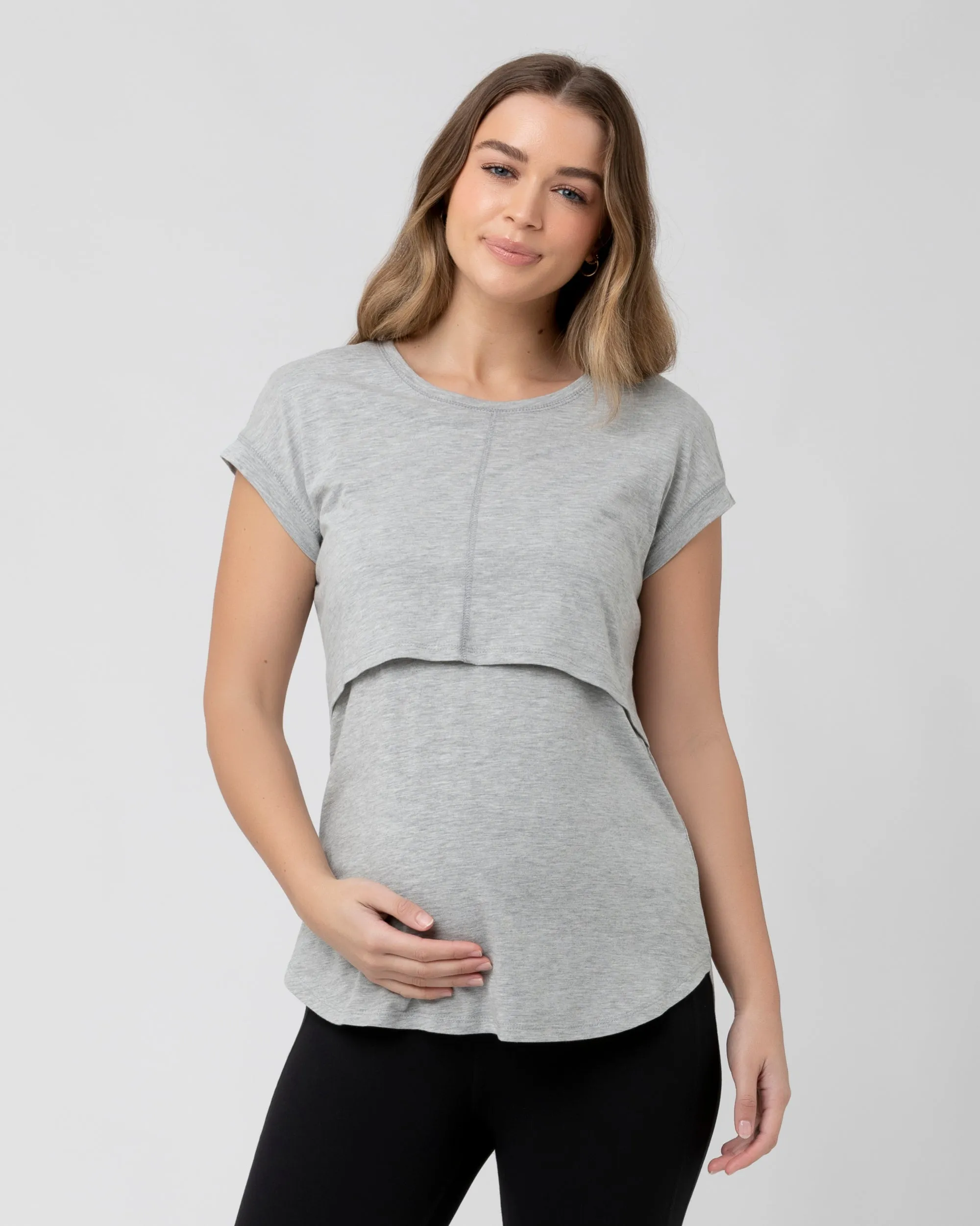 Kangaroo Pocket supportive belt Richie Nursing Tee Grey Marle