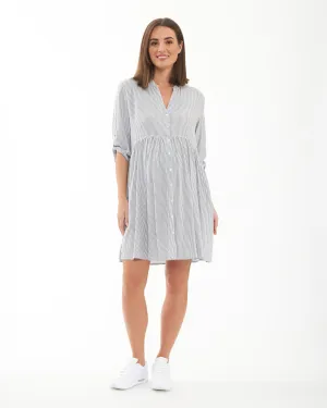 autumn maternity Wrinkle Resistant Sam Stripe Dress  Slate / White