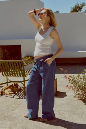 Claudia Elastic-Waist Denim Look Pant - Medium Blue pregnancy comfort growing family