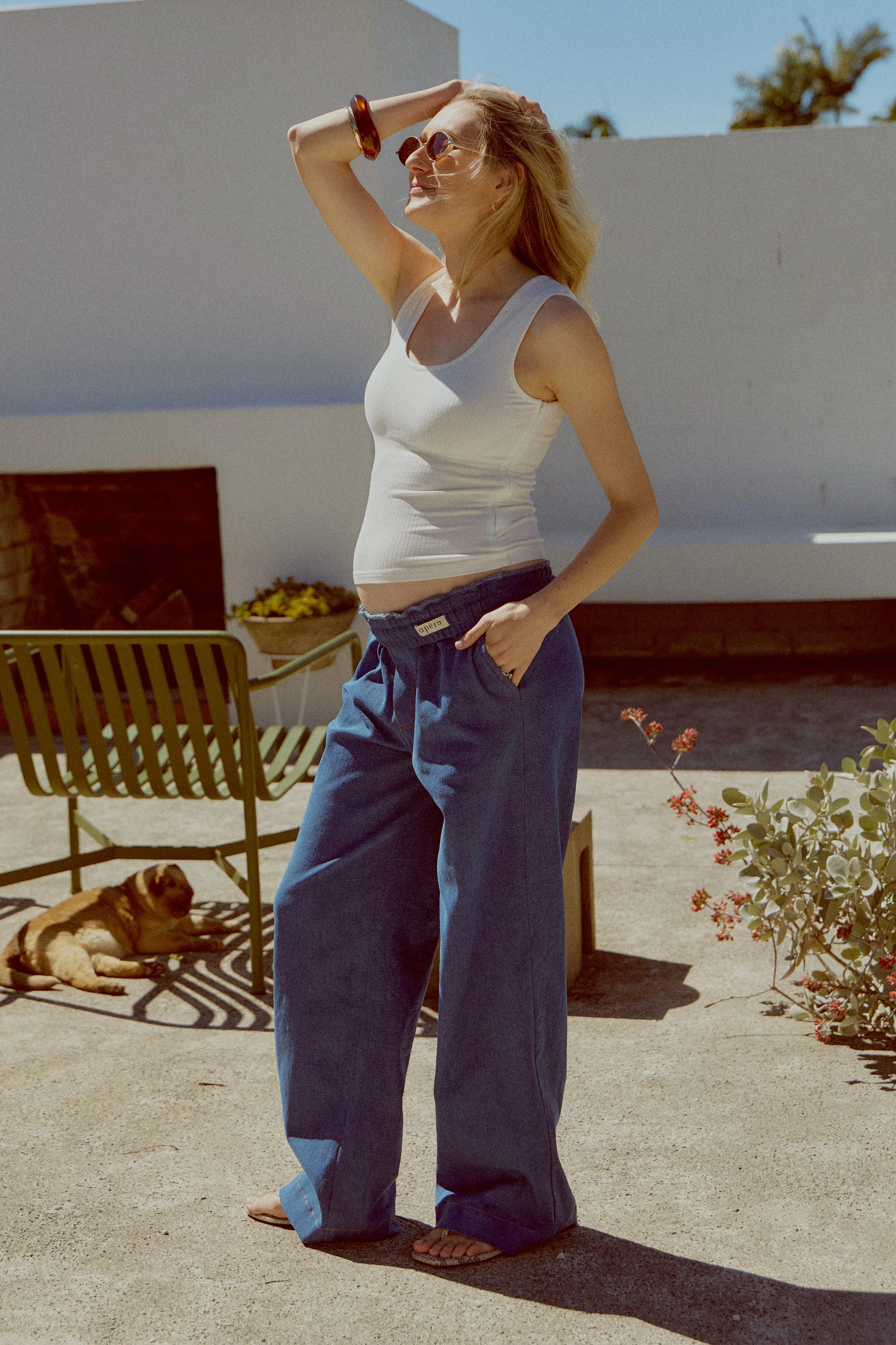 Claudia Elastic-Waist Denim Look Pant - Medium Blue pregnancy comfort growing family