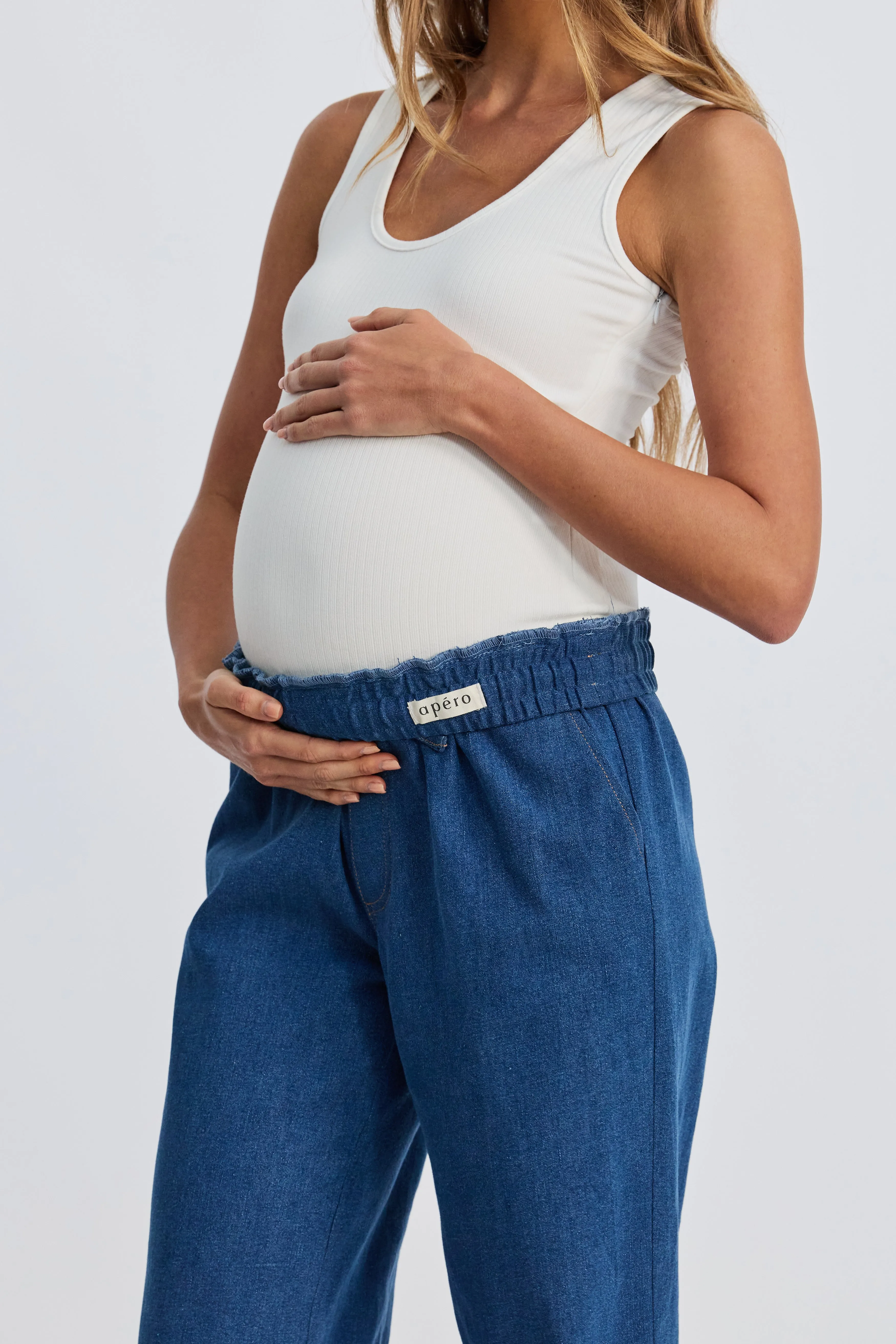 baby carrier compatible All Season Claudia Elastic-Waist Denim Look Pant - Medium Blue