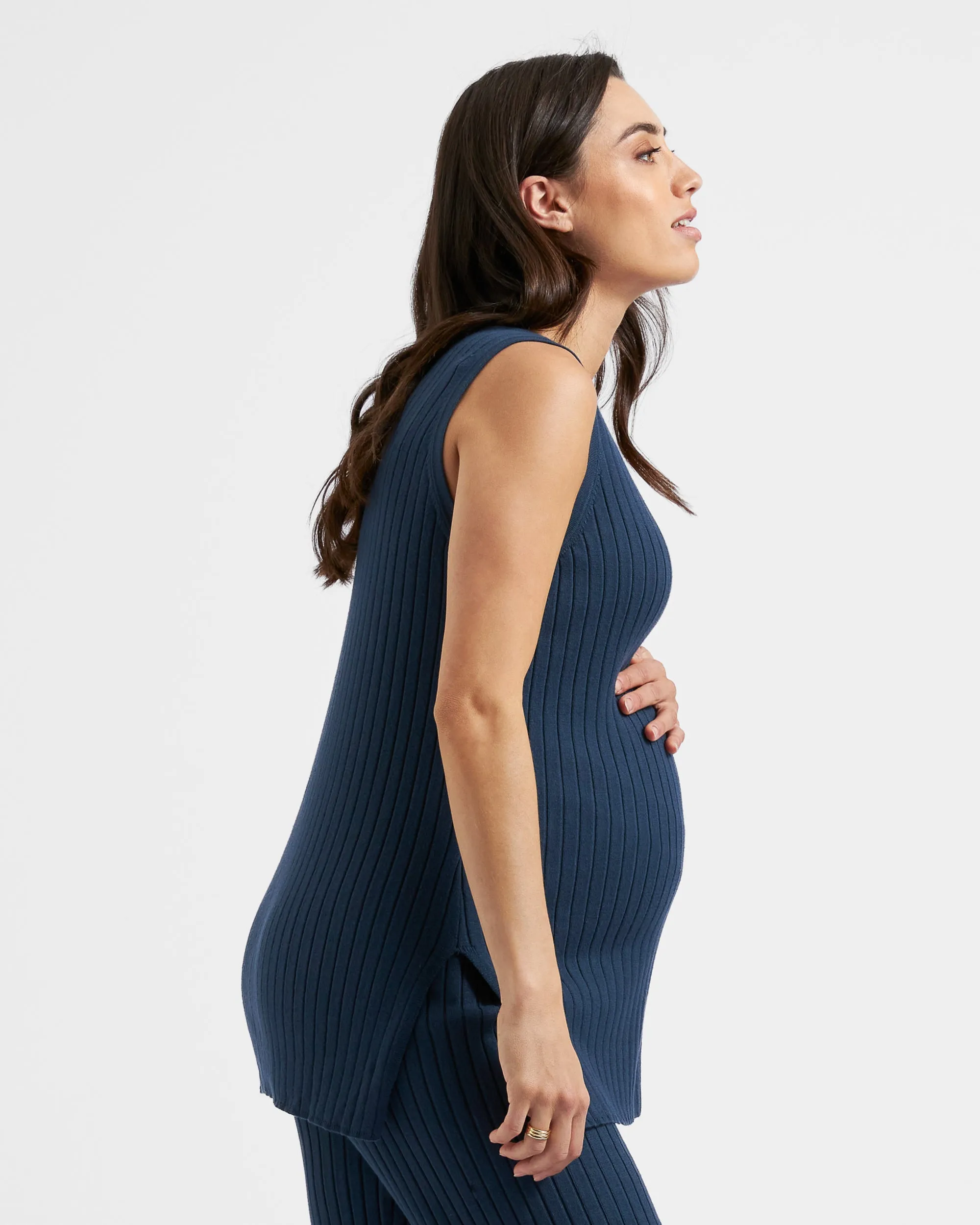 Sophie Rib Knit Nursing Top  French Navy pregnancy jeans side opening