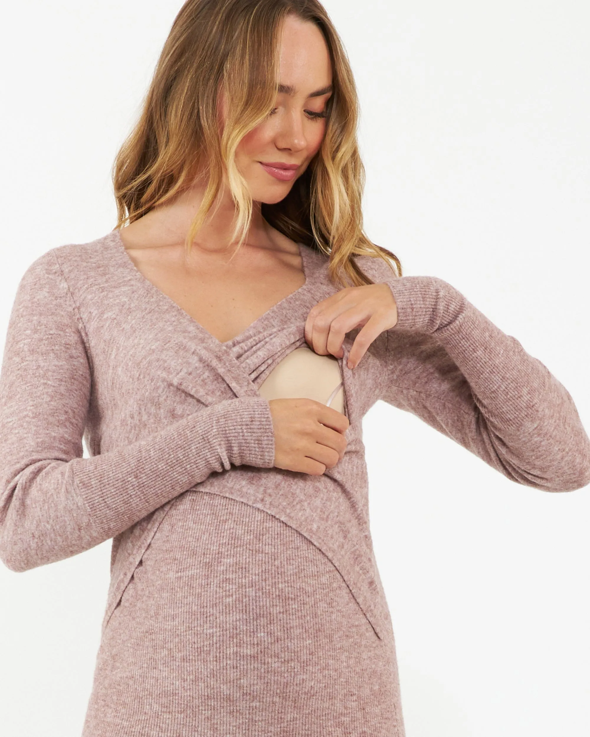 Double Layer hospital gown Heidi Nursing Knit Dress  Pink Marle